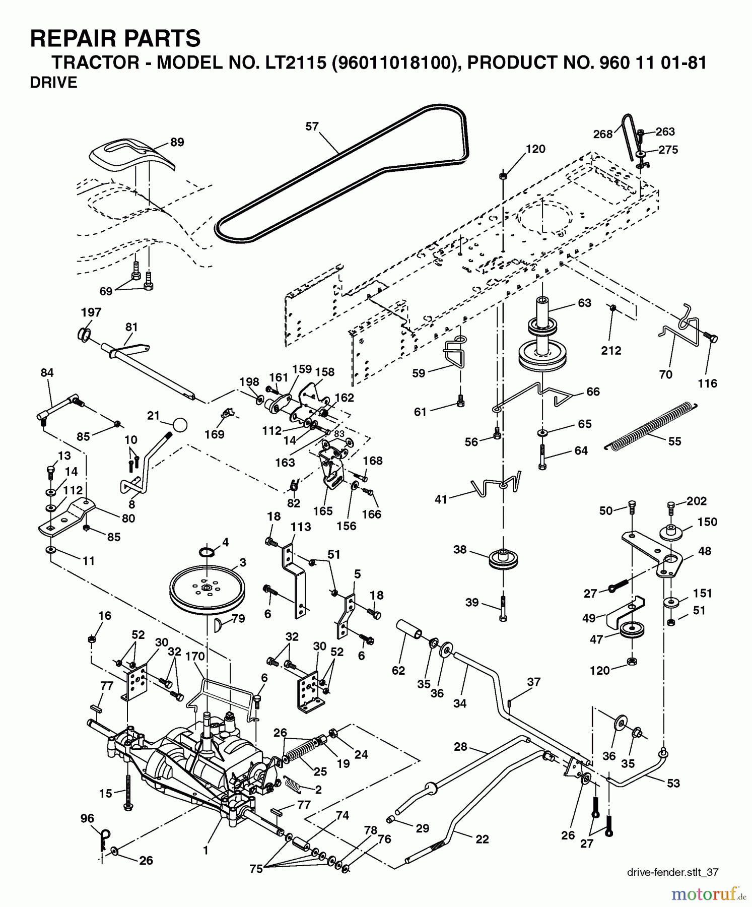  Jonsered Rasen  und Garten Traktoren LT2115 (96011018100) - Jonsered Lawn & Garden Tractor (2006-05) DRIVE