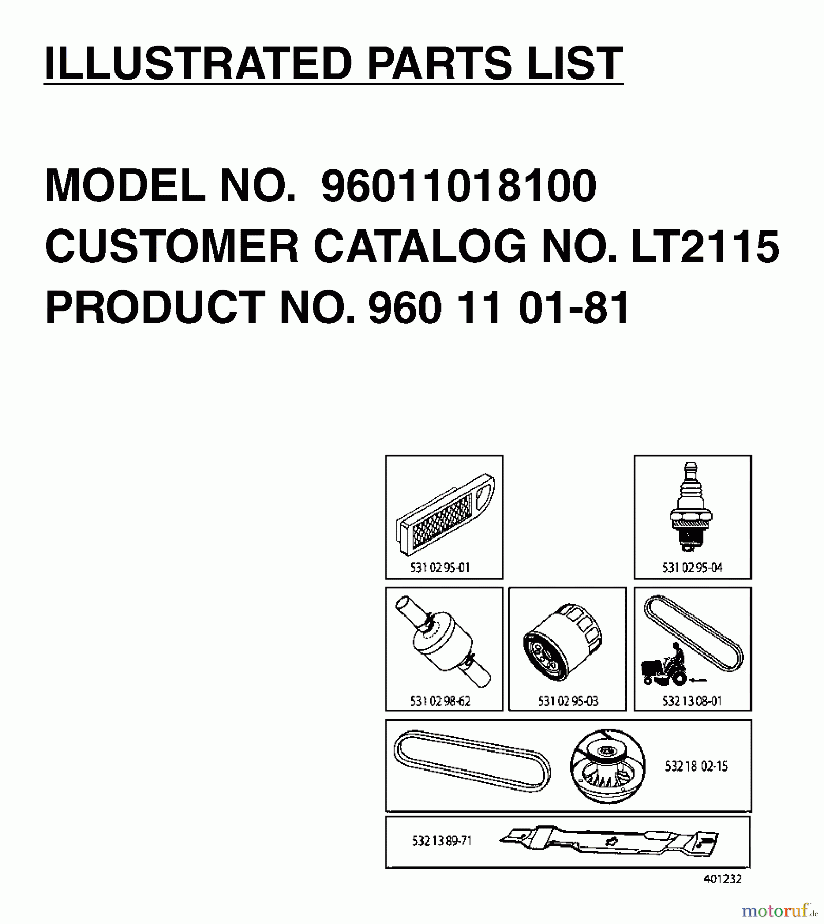 Jonsered Rasen und Garten Traktoren LT2115 (96011018100) - Jonsered Lawn & Garden Tractor (2006-05) FREQUENTLY USED PARTS
