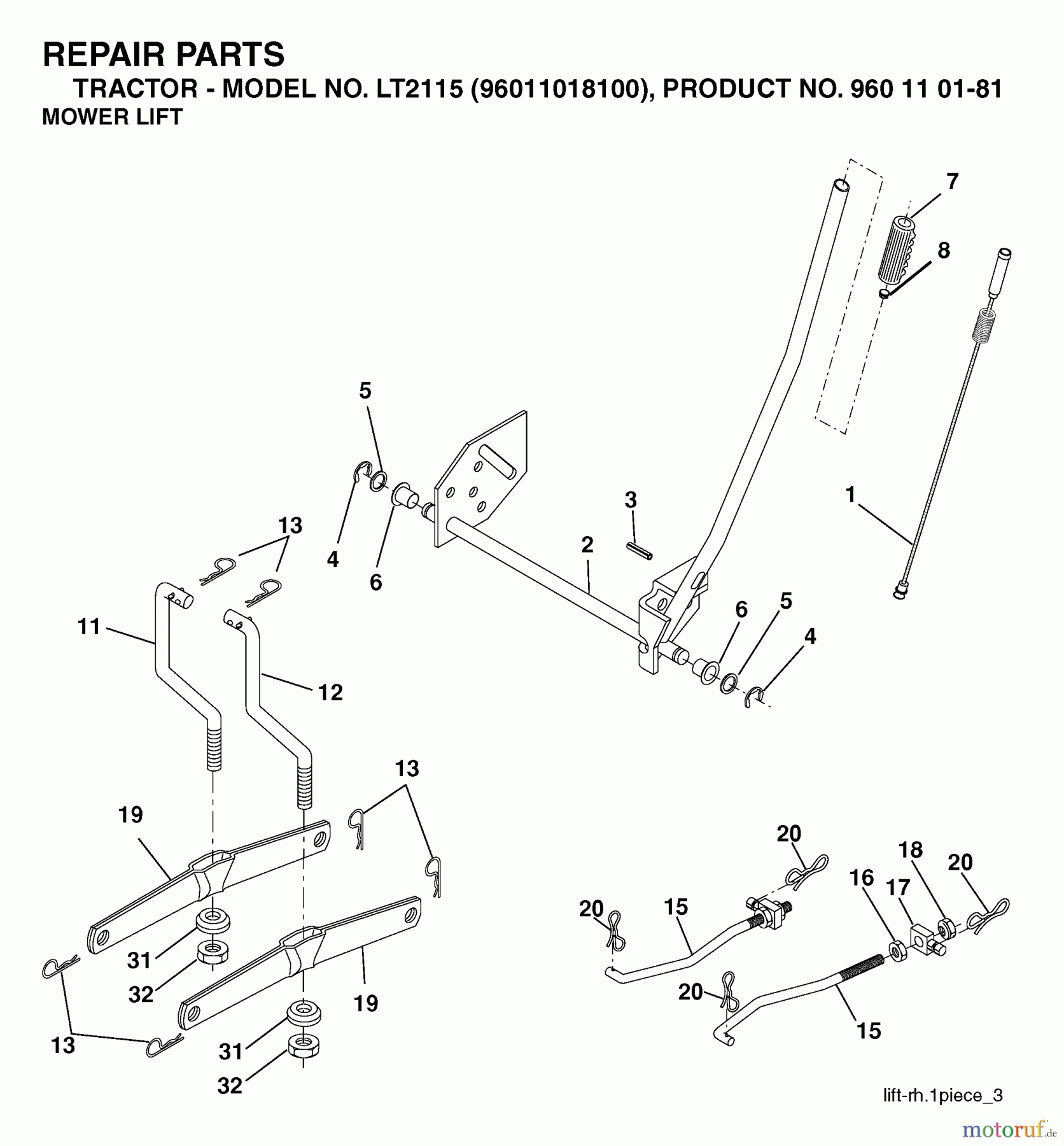  Jonsered Rasen  und Garten Traktoren LT2115 (96011018100) - Jonsered Lawn & Garden Tractor (2006-05) MOWER LIFT / DECK LIFT