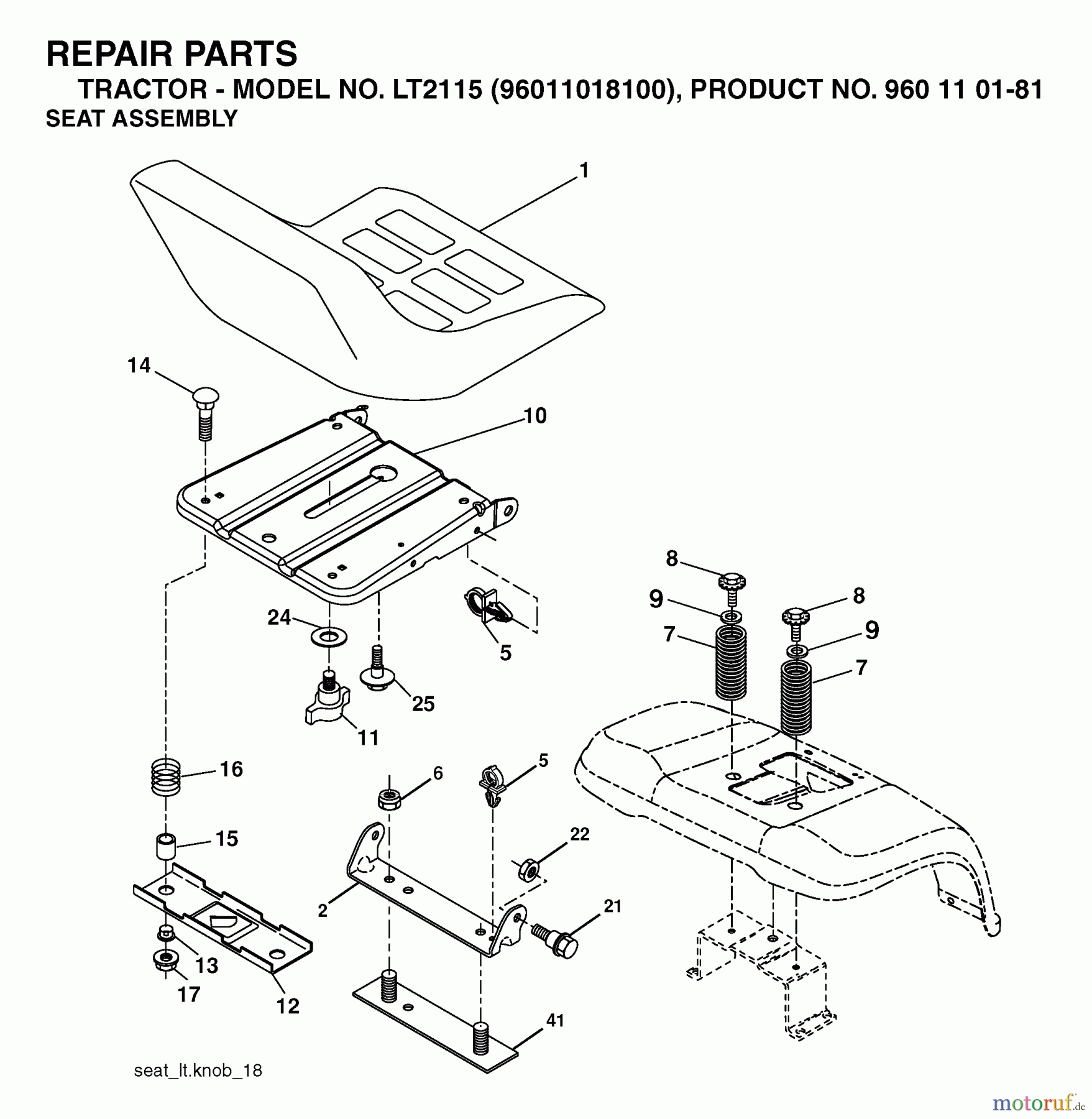 Jonsered Rasen und Garten Traktoren LT2115 (96011018100) - Jonsered Lawn & Garden Tractor (2006-05) SEAT