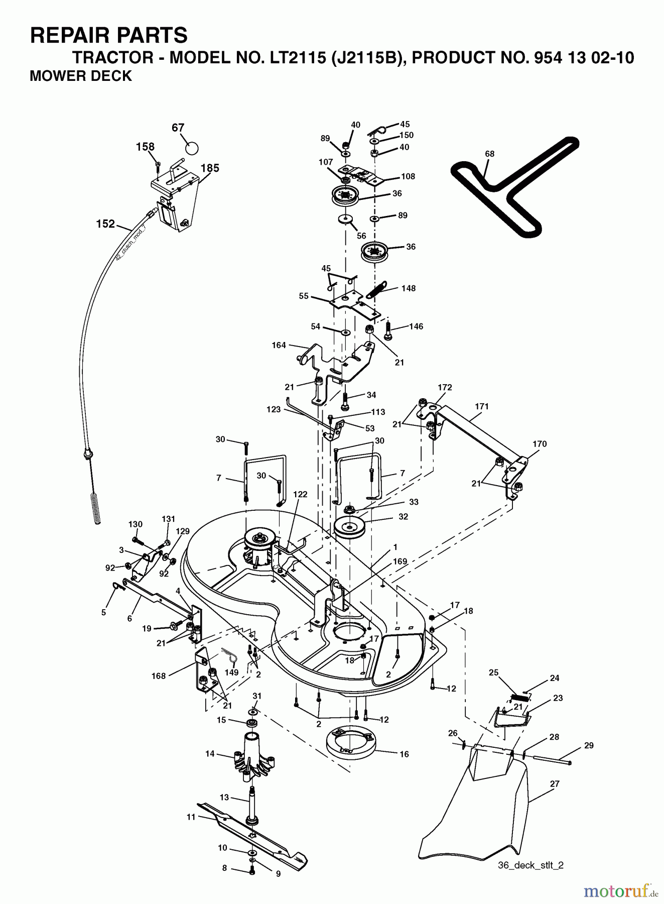 Jonsered Rasen und Garten Traktoren LT2115 (J2115B, 954130210) - Jonsered Lawn & Garden Tractor (2004-06) MOWER DECK / CUTTING DECK