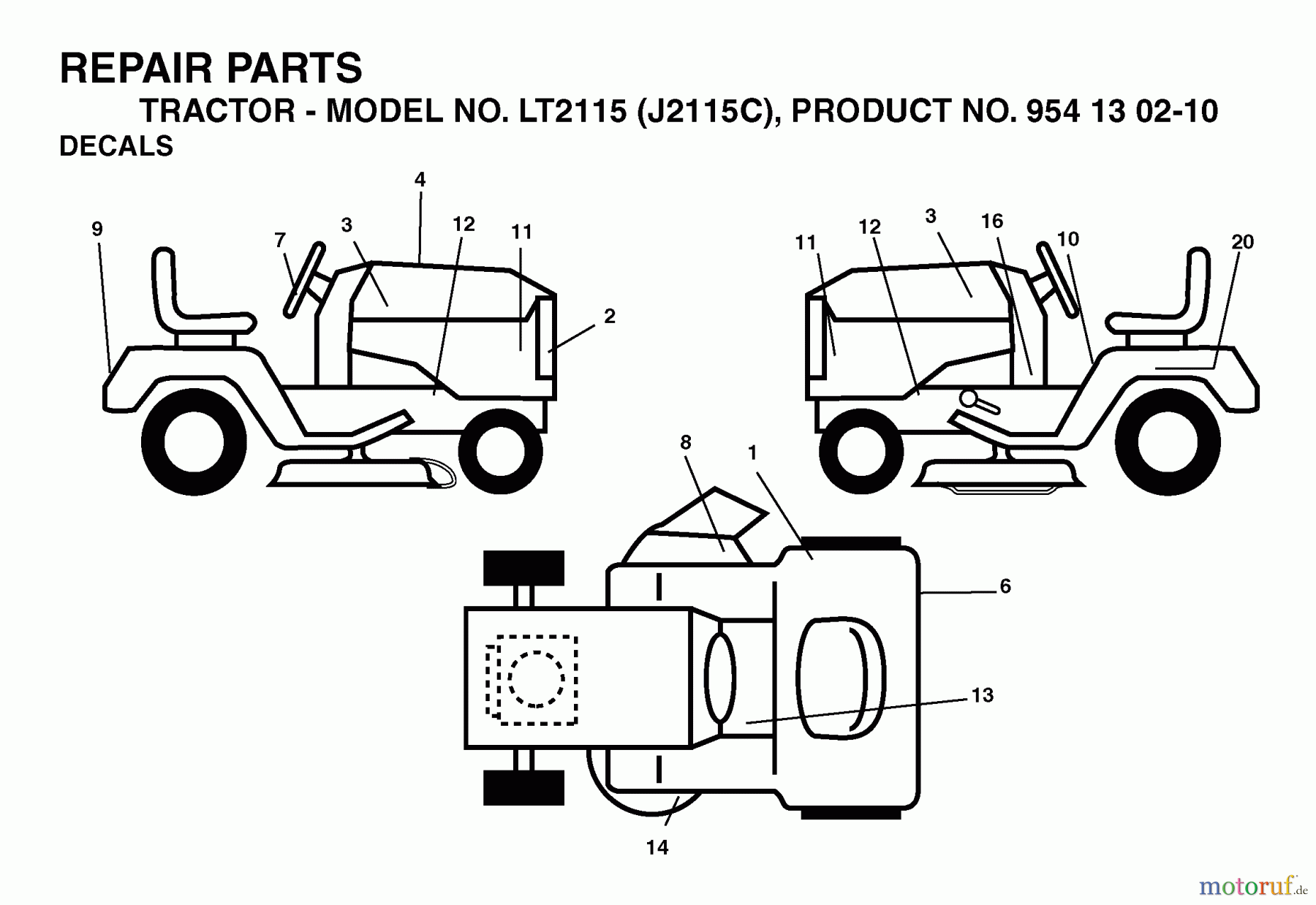Jonsered Rasen und Garten Traktoren LT2115 (J2115C, 954130210) - Jonsered Lawn & Garden Tractor (2004-09) DECALS