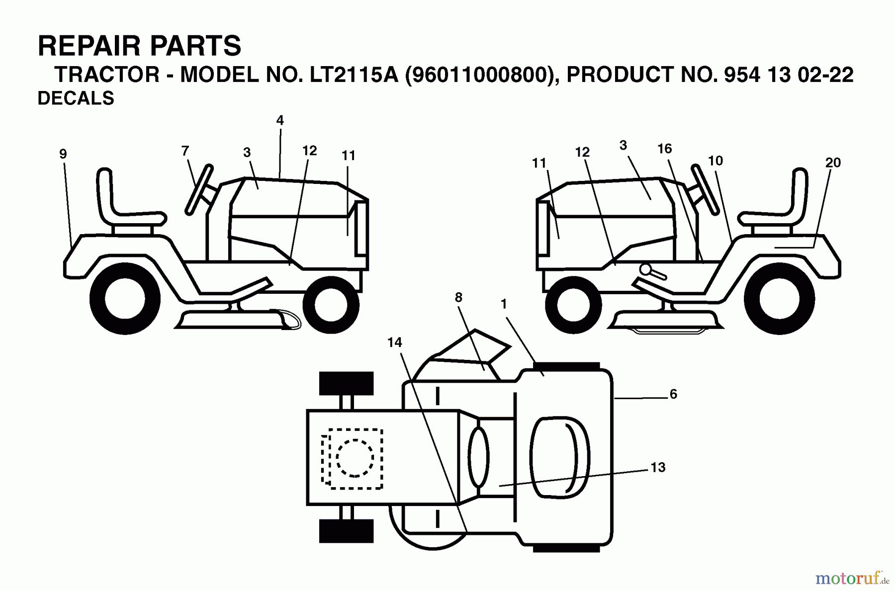 Jonsered Rasen und Garten Traktoren LT2115 A (96011000800) - Jonsered Lawn & Garden Tractor (2005-01) DECALS
