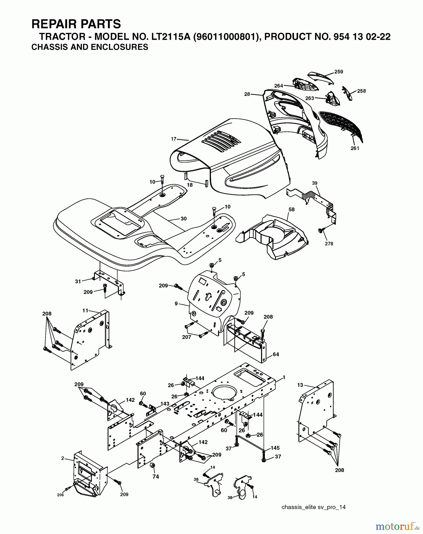 Jonsered Rasen und Garten Traktoren LT2115 A (96011000801) - Jonsered Lawn & Garden Tractor (2005-05) CHASSIS ENCLOSURES