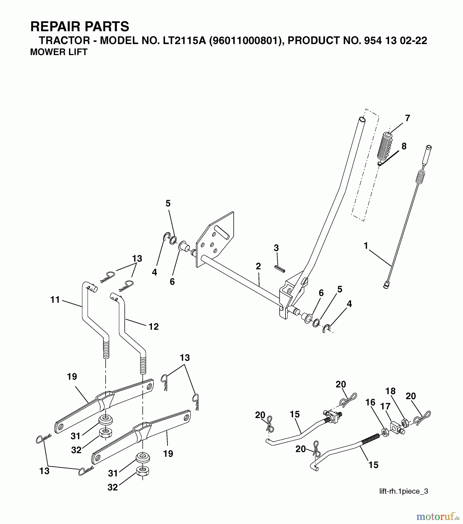 Jonsered Rasen und Garten Traktoren LT2115 A (96011000801) - Jonsered Lawn & Garden Tractor (2005-05) MOWER LIFT / DECK LIFT