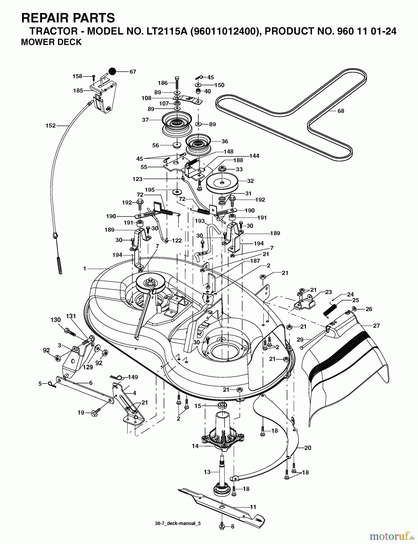  Jonsered Rasen  und Garten Traktoren LT2115 A (96011012400) - Jonsered Lawn & Garden Tractor (2006-01) MOWER DECK / CUTTING DECK