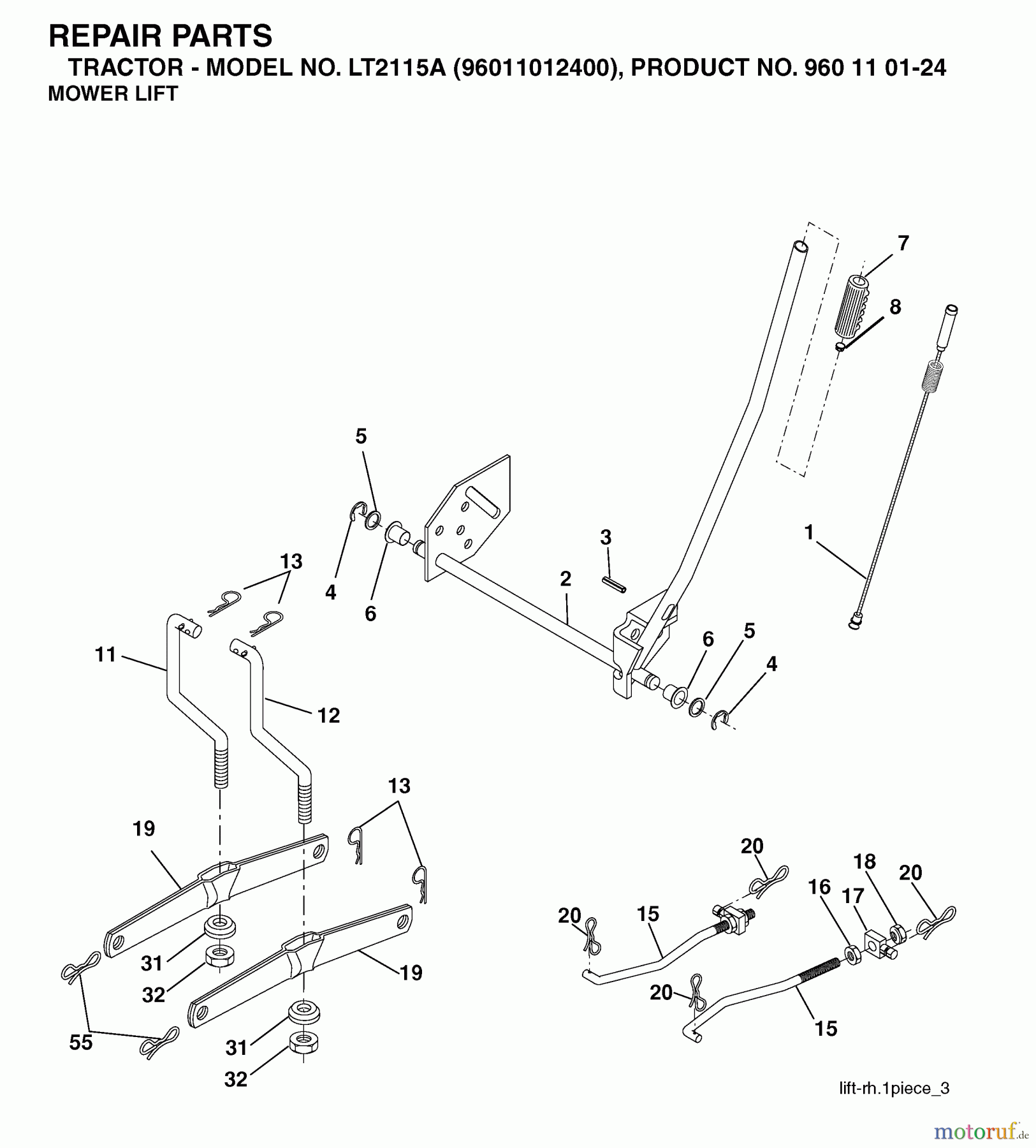 Jonsered Rasen und Garten Traktoren LT2115 A (96011012400) - Jonsered Lawn & Garden Tractor (2006-01) MOWER LIFT / DECK LIFT