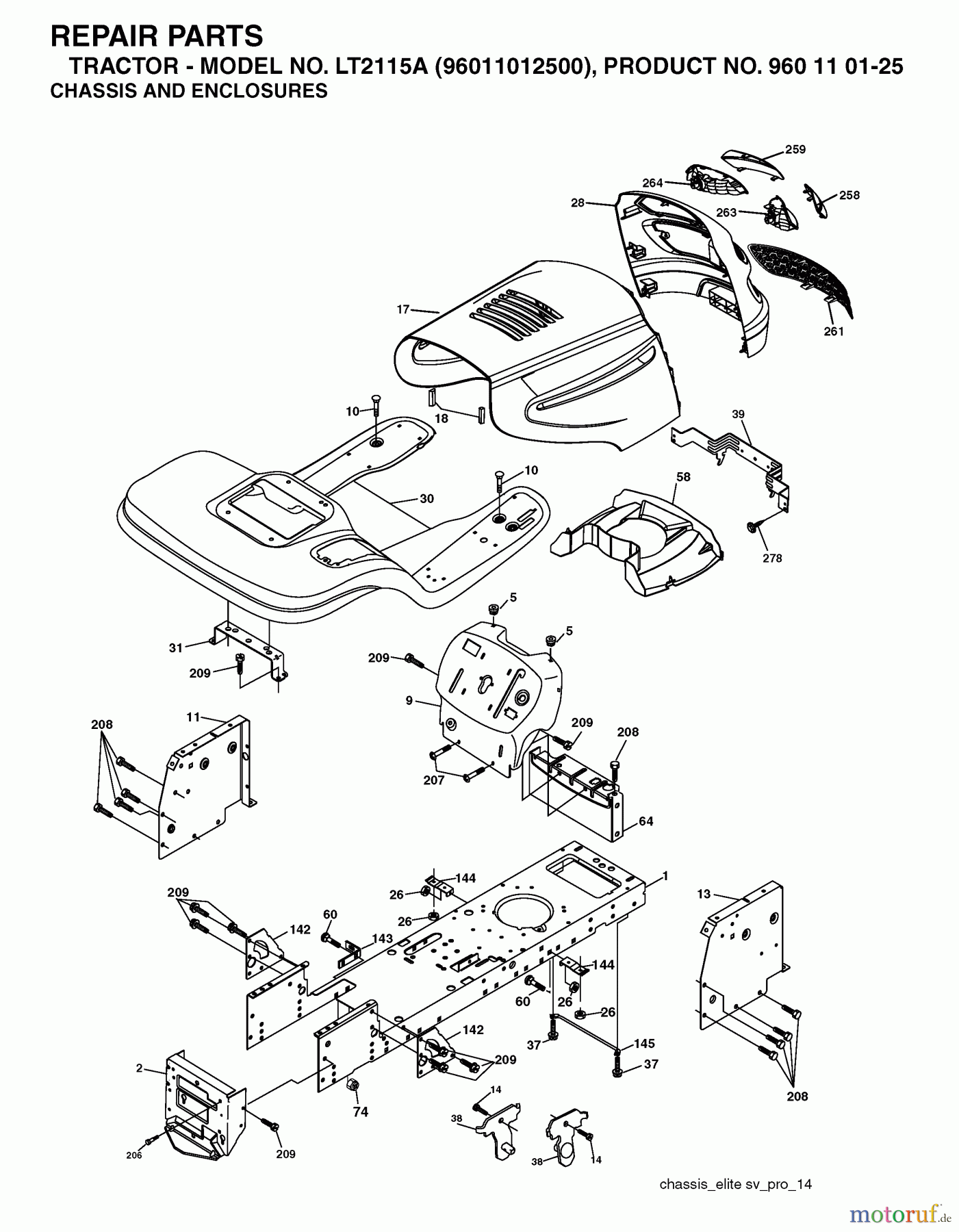 Jonsered Rasen und Garten Traktoren LT2115 A (96011012500) - Jonsered Lawn & Garden Tractor (2006-01) CHASSIS ENCLOSURES