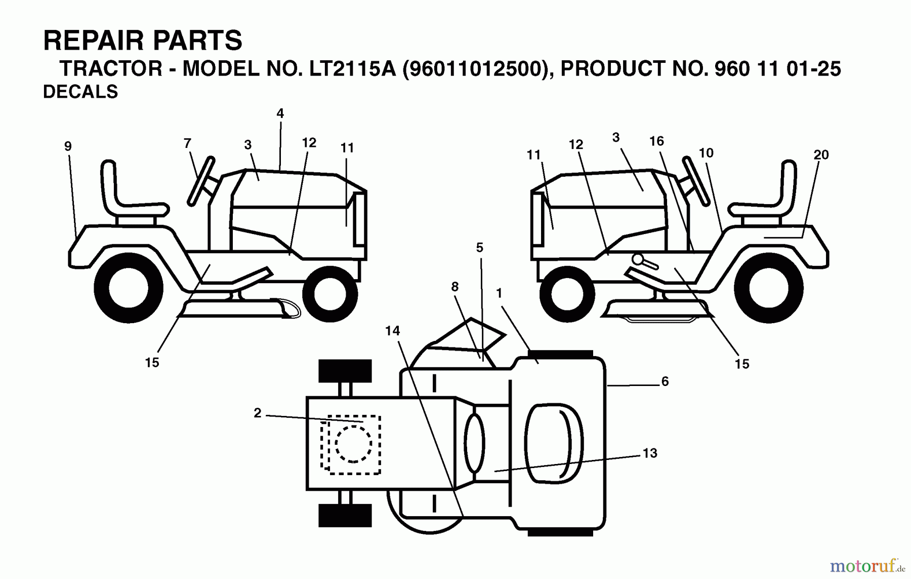 Jonsered Rasen und Garten Traktoren LT2115 A (96011012500) - Jonsered Lawn & Garden Tractor (2006-01) DECALS