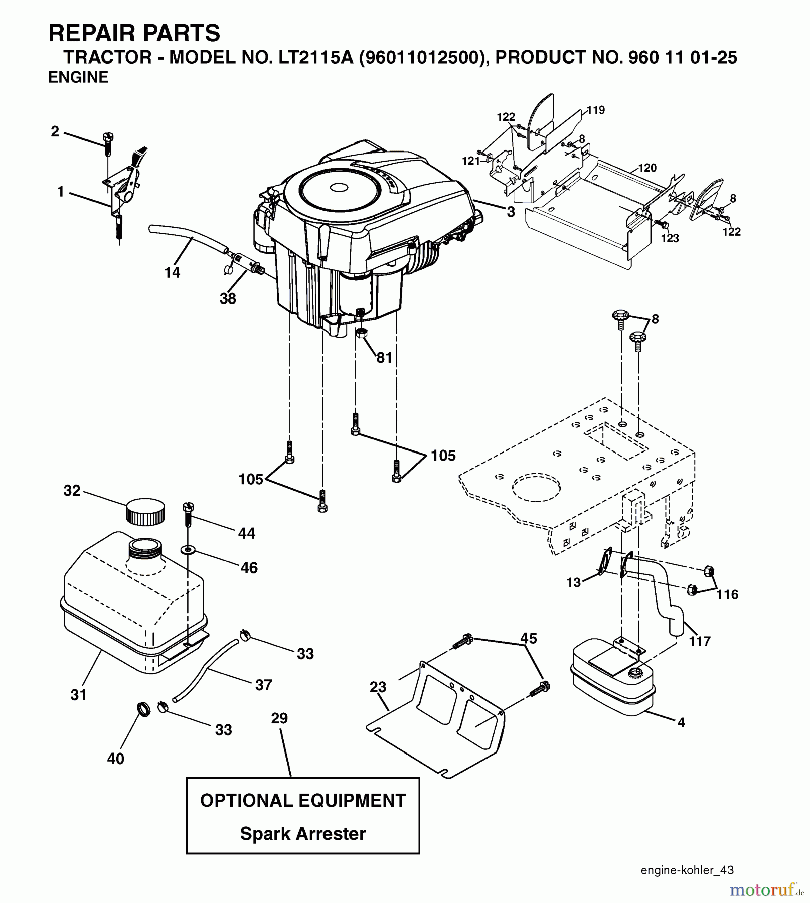 Jonsered Rasen und Garten Traktoren LT2115 A (96011012500) - Jonsered Lawn & Garden Tractor (2006-01) ENGINE