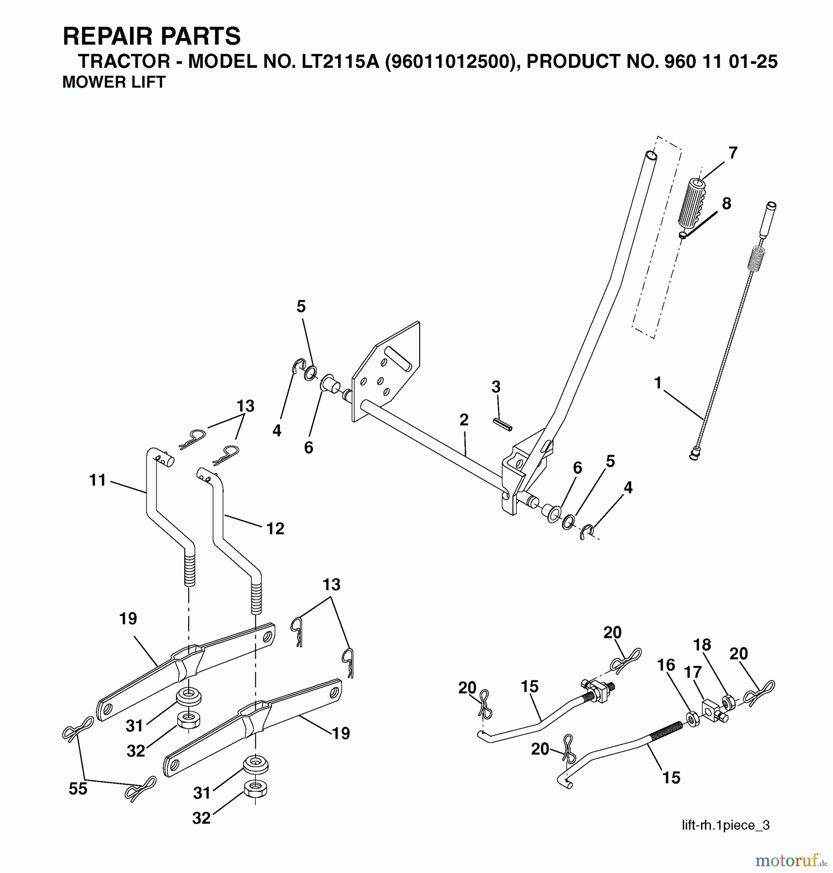  Jonsered Rasen  und Garten Traktoren LT2115 A (96011012500) - Jonsered Lawn & Garden Tractor (2006-01) MOWER LIFT / DECK LIFT