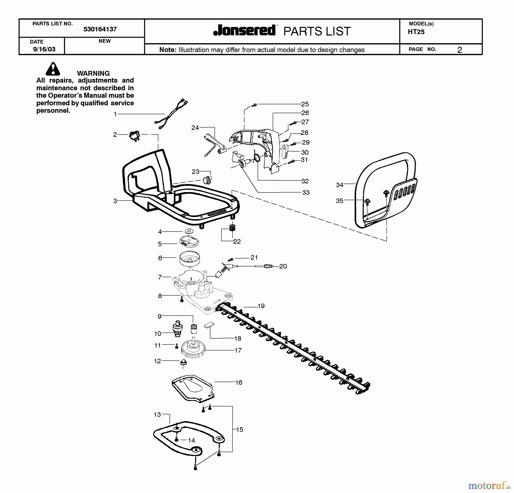  Jonsered Heckenscheren HT25 - Jonsered Hedge Trimmer (2003-11) CLUTCH OIL PUMP