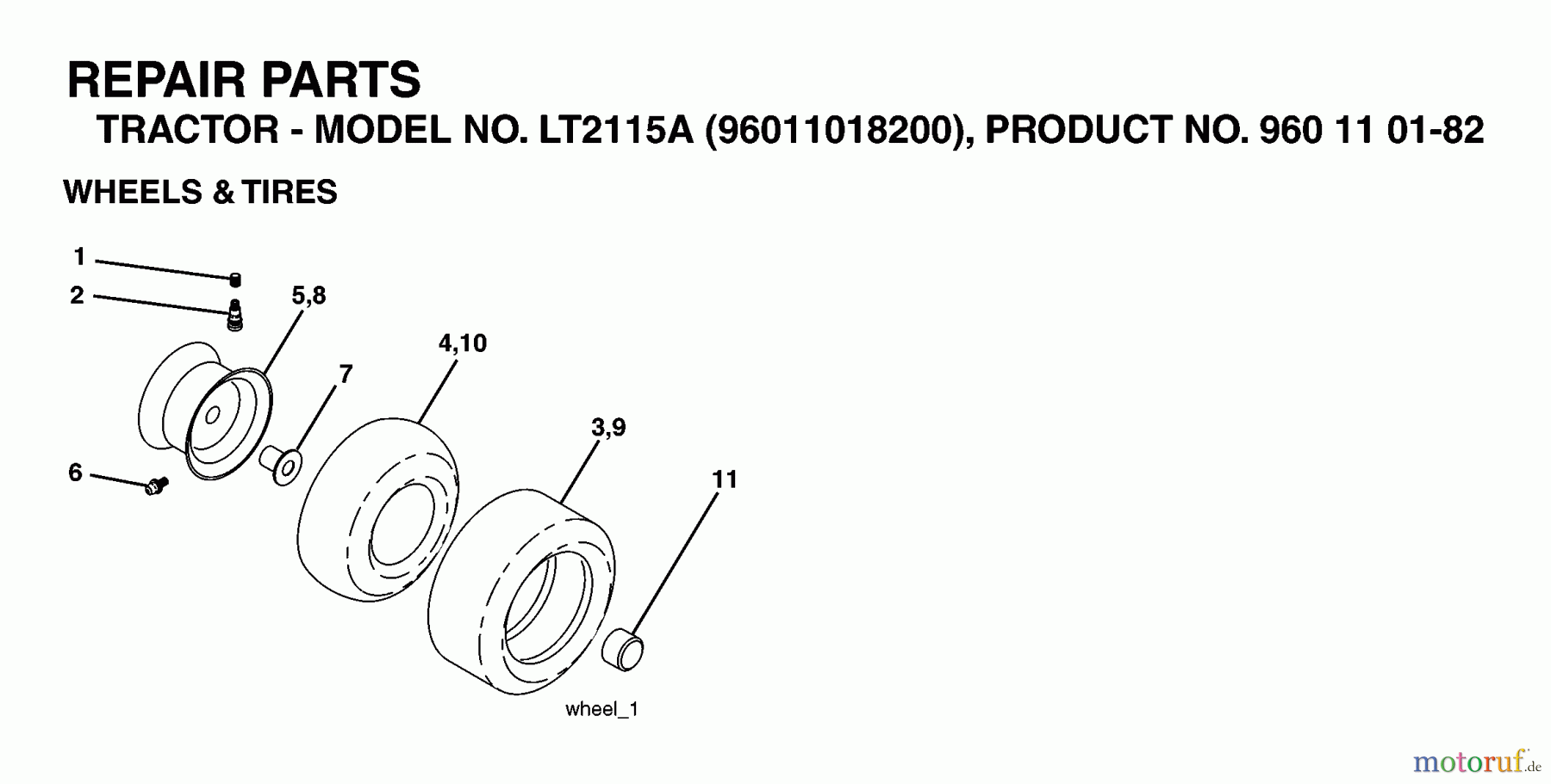 Jonsered Rasen und Garten Traktoren LT2115 A (96011018200) - Jonsered Lawn & Garden Tractor (2006-03) WHEELS TIRES