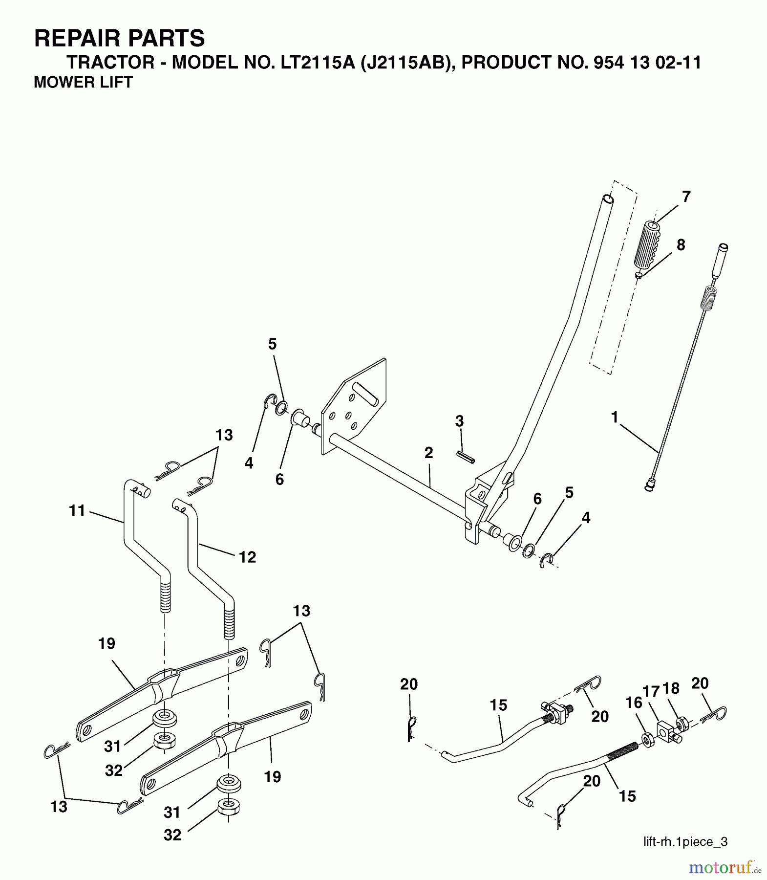 Jonsered Rasen und Garten Traktoren LT2115 A (J2115AB, 954130211) - Jonsered Lawn & Garden Tractor (2004-06) MOWER LIFT / DECK LIFT