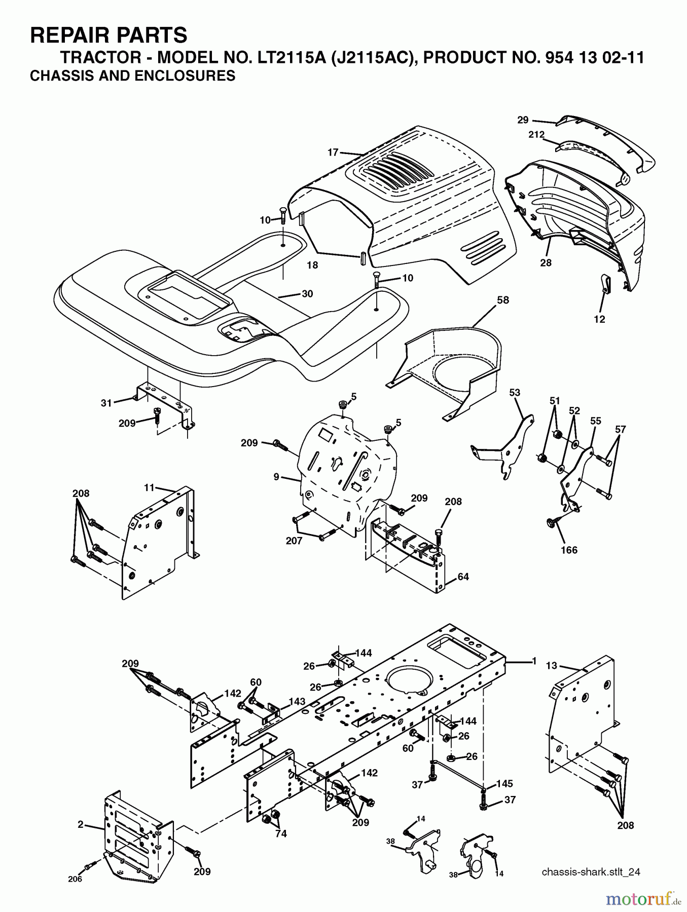 Jonsered Rasen und Garten Traktoren LT2115 A (J2115AC, 954130211) - Jonsered Lawn & Garden Tractor (2004-09) CHASSIS ENCLOSURES