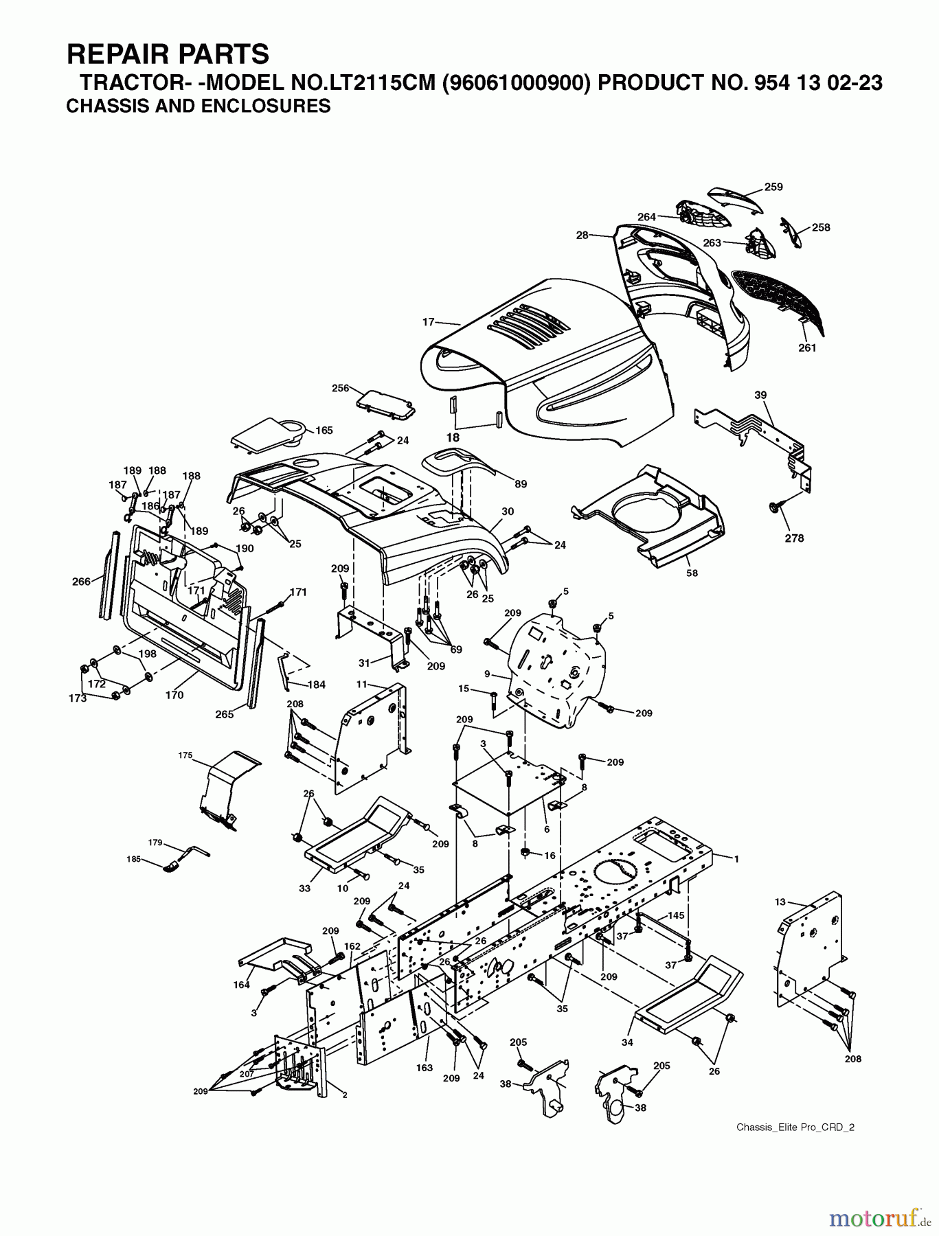 Jonsered Rasen und Garten Traktoren LT2115 CM (96061000900) - Jonsered Lawn & Garden Tractor (2005-01) CHASSIS ENCLOSURES