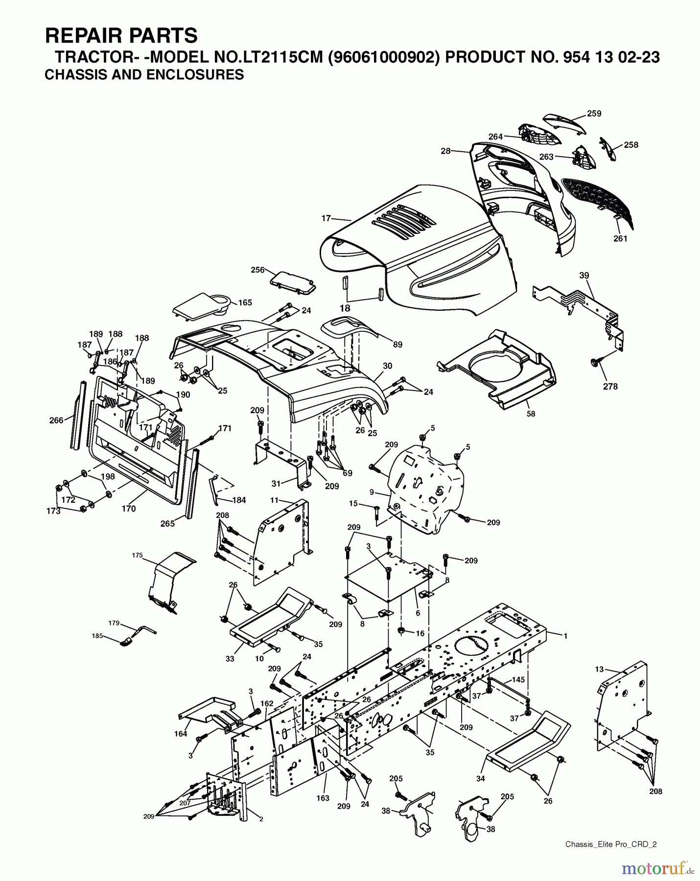  Jonsered Rasen  und Garten Traktoren LT2115 CM (96061000902) - Jonsered Lawn & Garden Tractor (2005-05) CHASSIS ENCLOSURES