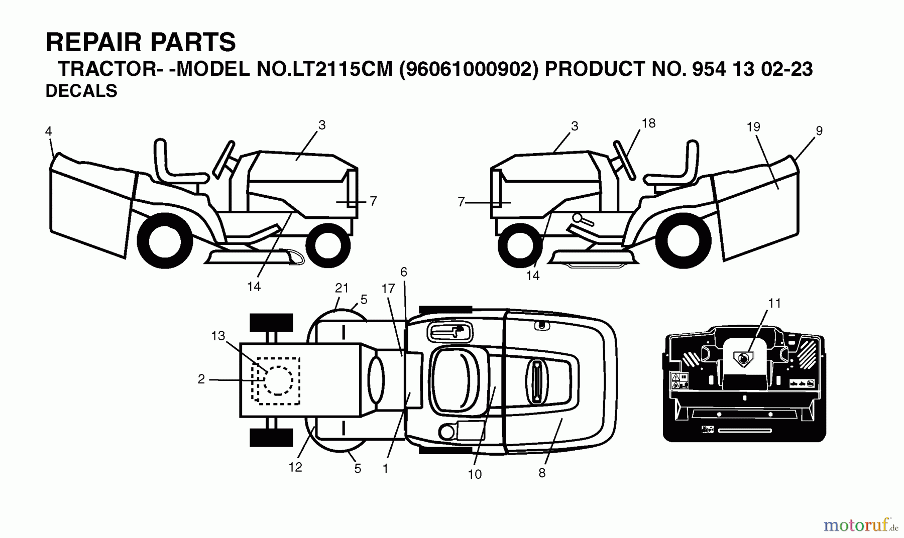Jonsered Rasen und Garten Traktoren LT2115 CM (96061000902) - Jonsered Lawn & Garden Tractor (2005-05) DECALS