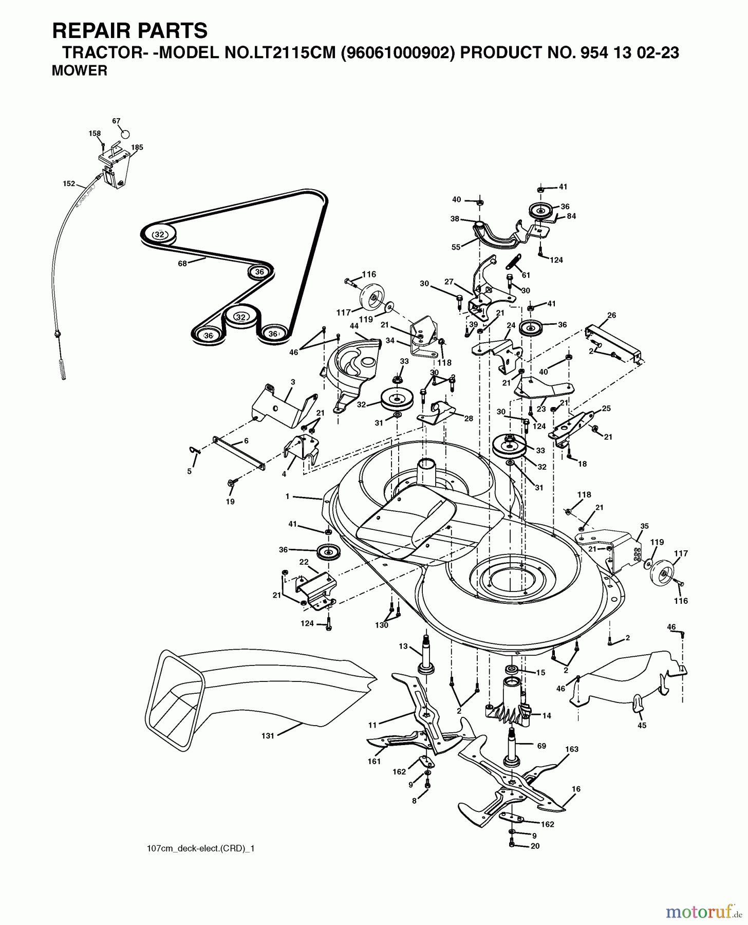 Jonsered Rasen und Garten Traktoren LT2115 CM (96061000902) - Jonsered Lawn & Garden Tractor (2005-05) MOWER DECK / CUTTING DECK