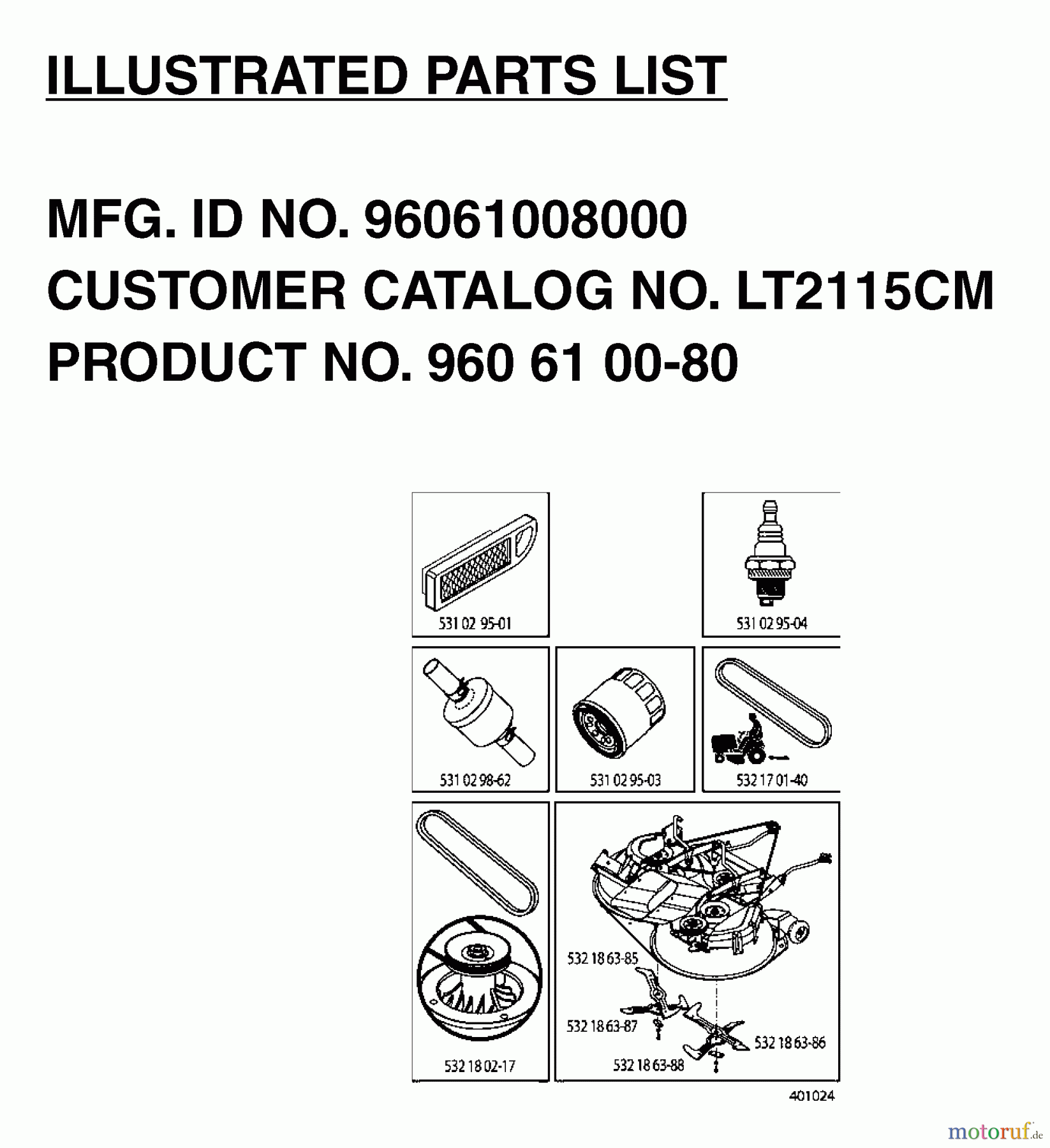Jonsered Rasen und Garten Traktoren LT2115 CM (96061008000) - Jonsered Lawn & Garden Tractor (2006-04) FREQUENTLY USED PARTS