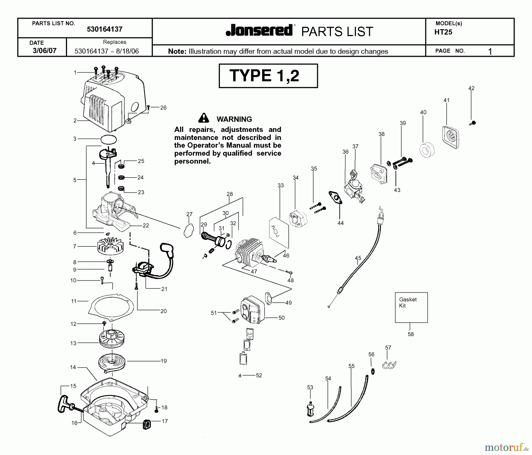 Jonsered Heckenscheren HT25 - Jonsered Hedge Trimmer (2008-01) ENGINE #1