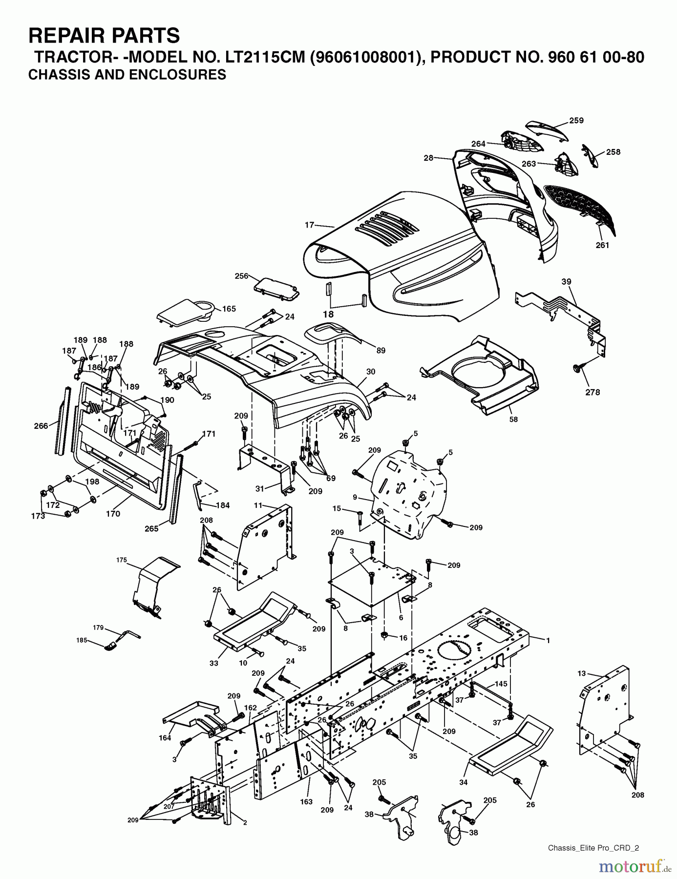 Jonsered Rasen und Garten Traktoren LT2115 CM (96061008001) - Jonsered Lawn & Garden Tractor (2006-04) CHASSIS ENCLOSURES