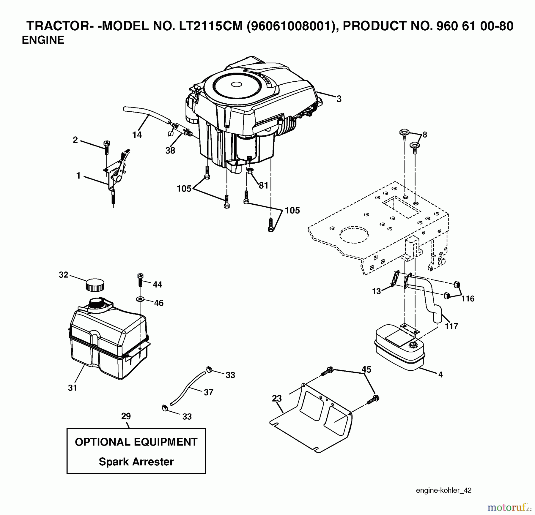 Jonsered Rasen und Garten Traktoren LT2115 CM (96061008001) - Jonsered Lawn & Garden Tractor (2006-04) ENGINE CUTTING EQUIPMENT