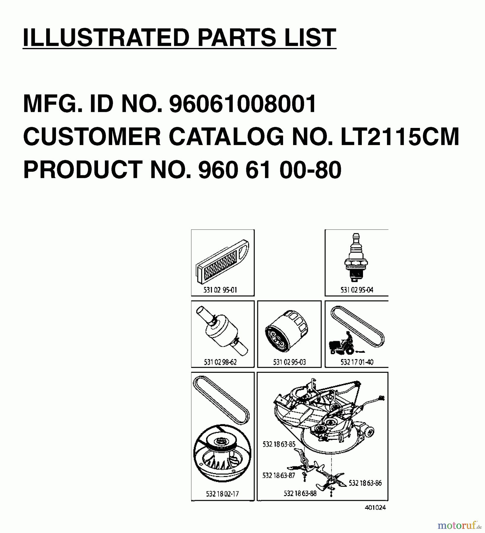  Jonsered Rasen  und Garten Traktoren LT2115 CM (96061008001) - Jonsered Lawn & Garden Tractor (2006-04) FREQUENTLY USED PARTS