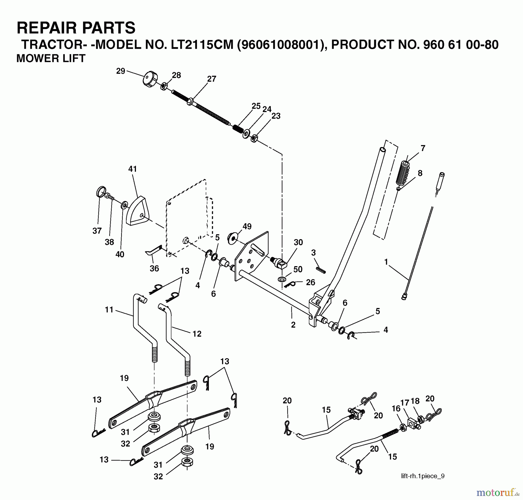 Jonsered Rasen und Garten Traktoren LT2115 CM (96061008001) - Jonsered Lawn & Garden Tractor (2006-04) MOWER LIFT / DECK LIFT