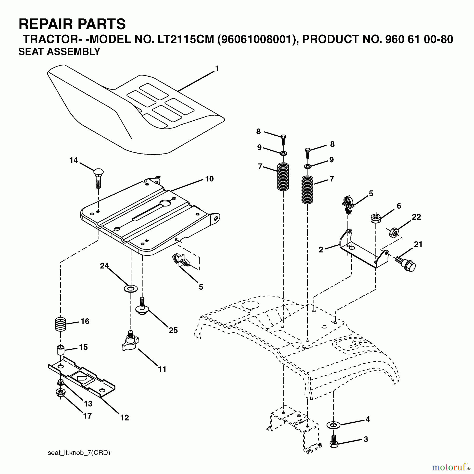 Jonsered Rasen und Garten Traktoren LT2115 CM (96061008001) - Jonsered Lawn & Garden Tractor (2006-04) SEAT