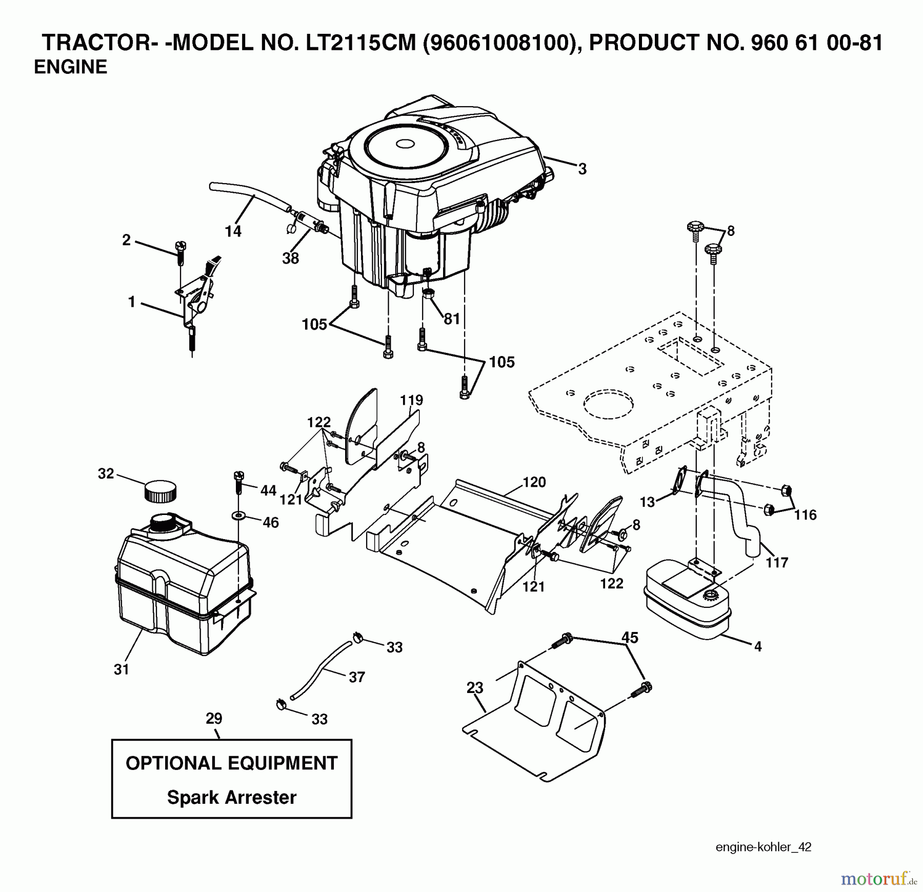 Jonsered Rasen  und Garten Traktoren LT2115 CM (96061008100) - Jonsered Lawn & Garden Tractor (2006-04) ENGINE CUTTING EQUIPMENT