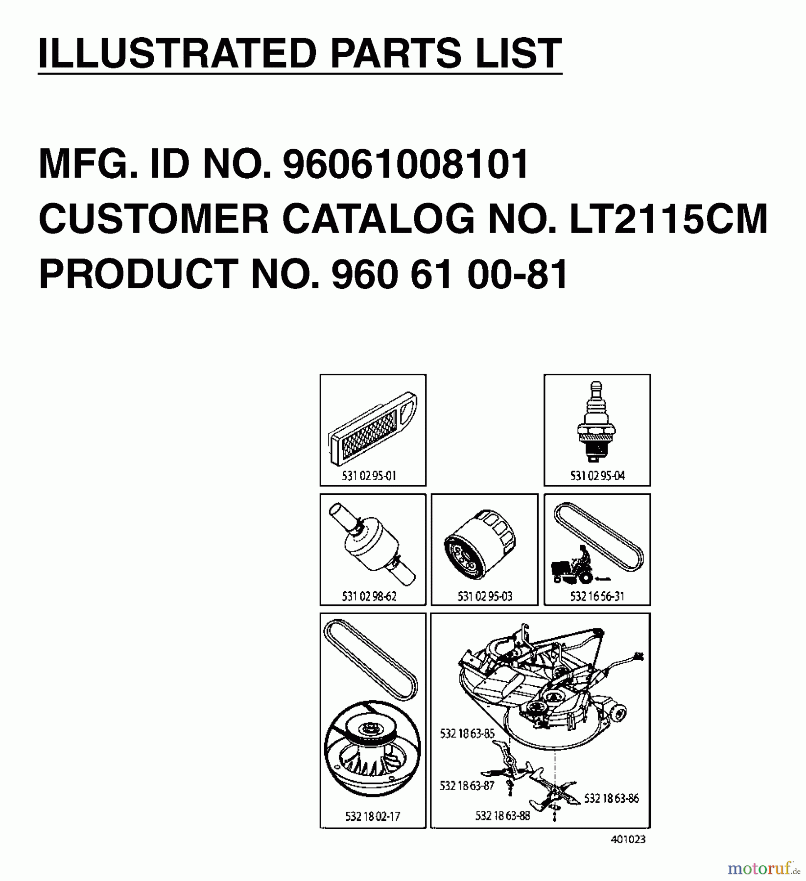Jonsered Rasen und Garten Traktoren LT2115 CM (96061008101) - Jonsered Lawn & Garden Tractor (2006-05) FREQUENTLY USED PARTS