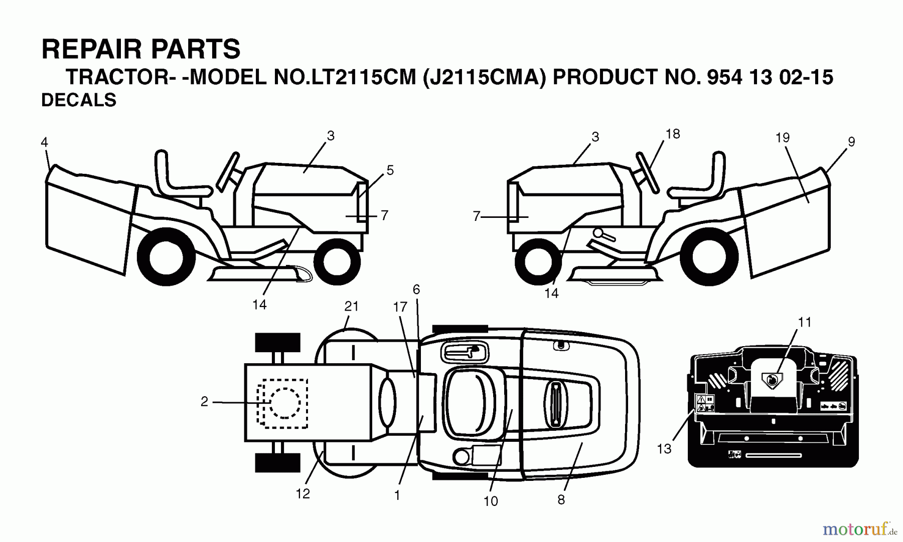 Jonsered Rasen und Garten Traktoren LT2115 CM (J2115CMA, 954130215) - Jonsered Lawn & Garden Tractor (2004-01) DECALS