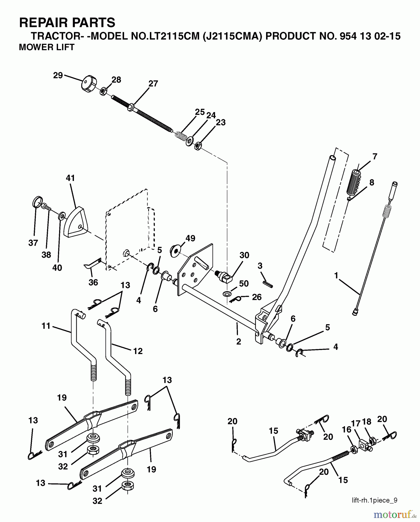 Jonsered Rasen und Garten Traktoren LT2115 CM (J2115CMA, 954130215) - Jonsered Lawn & Garden Tractor (2004-01) MOWER LIFT / DECK LIFT
