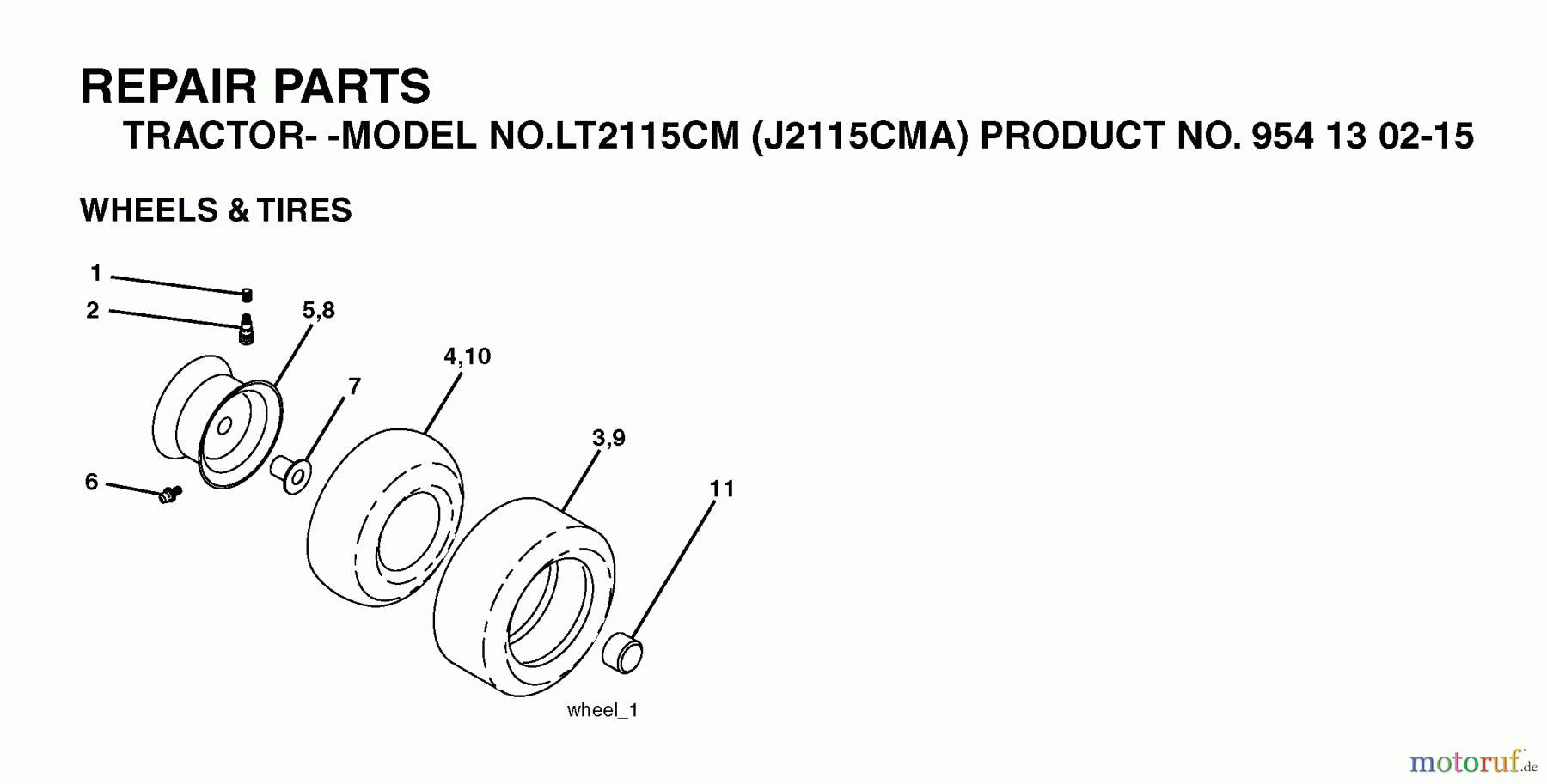 Jonsered Rasen und Garten Traktoren LT2115 CM (J2115CMA, 954130215) - Jonsered Lawn & Garden Tractor (2004-01) WHEELS TIRES