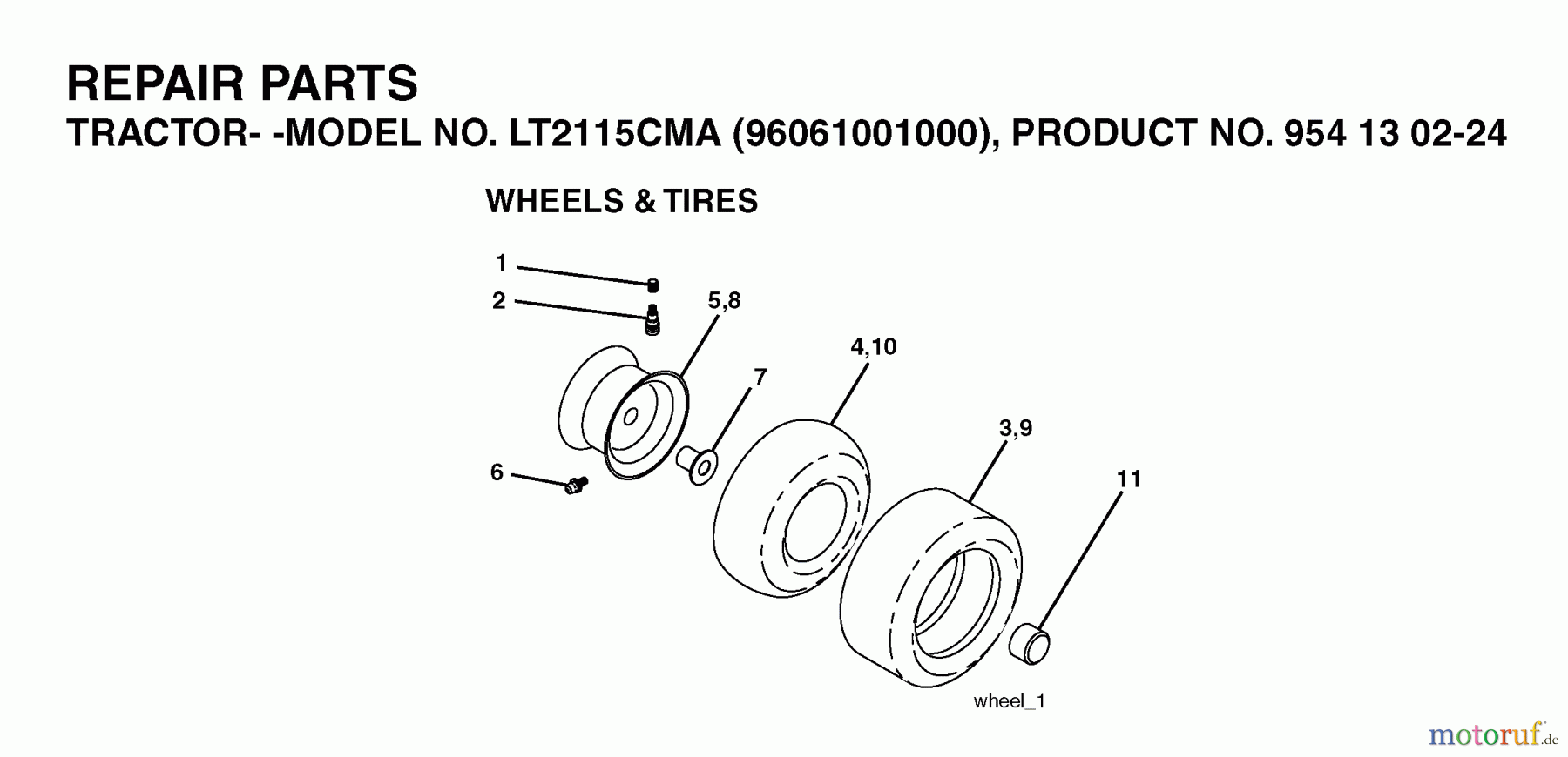 Jonsered Rasen und Garten Traktoren LT2115 CMA (96061001000) - Jonsered Lawn & Garden Tractor (2005-01) WHEELS TIRES