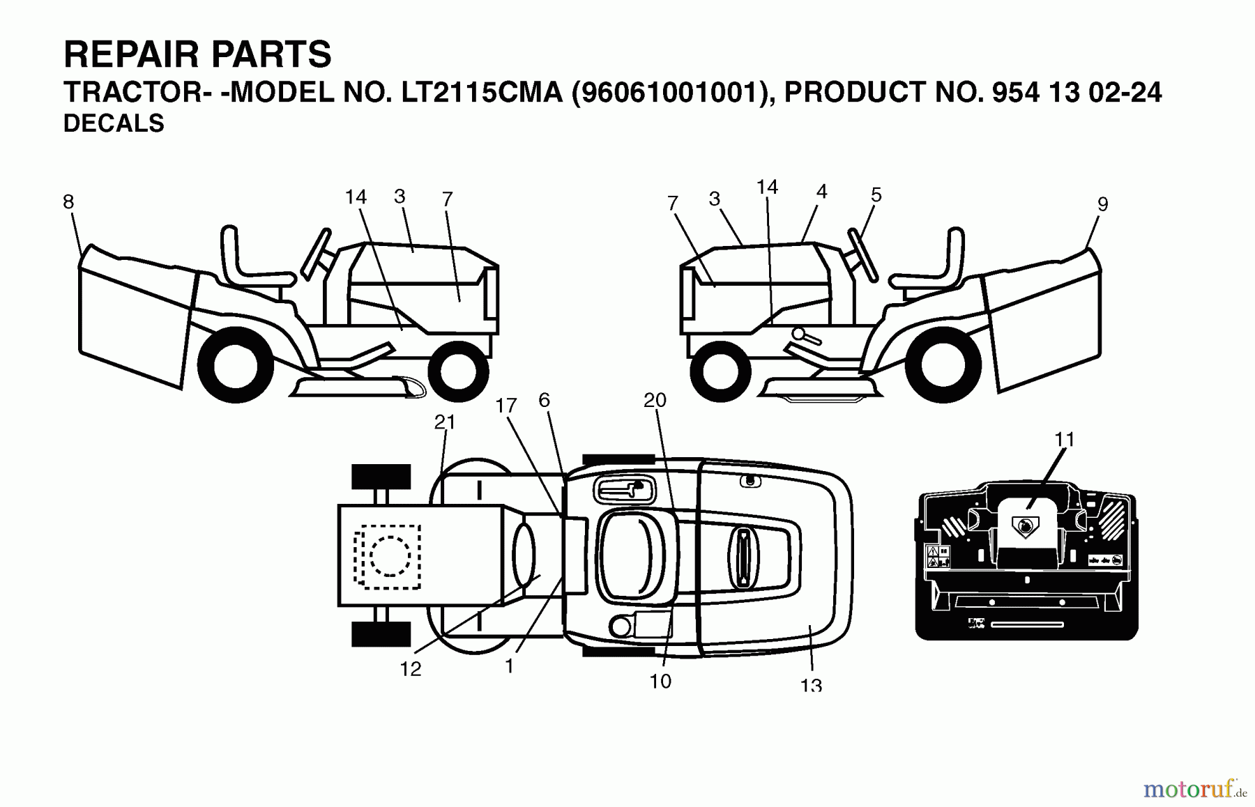 Jonsered Rasen und Garten Traktoren LT2115 CMA (96061001001) - Jonsered Lawn & Garden Tractor (2005-04) DECALS
