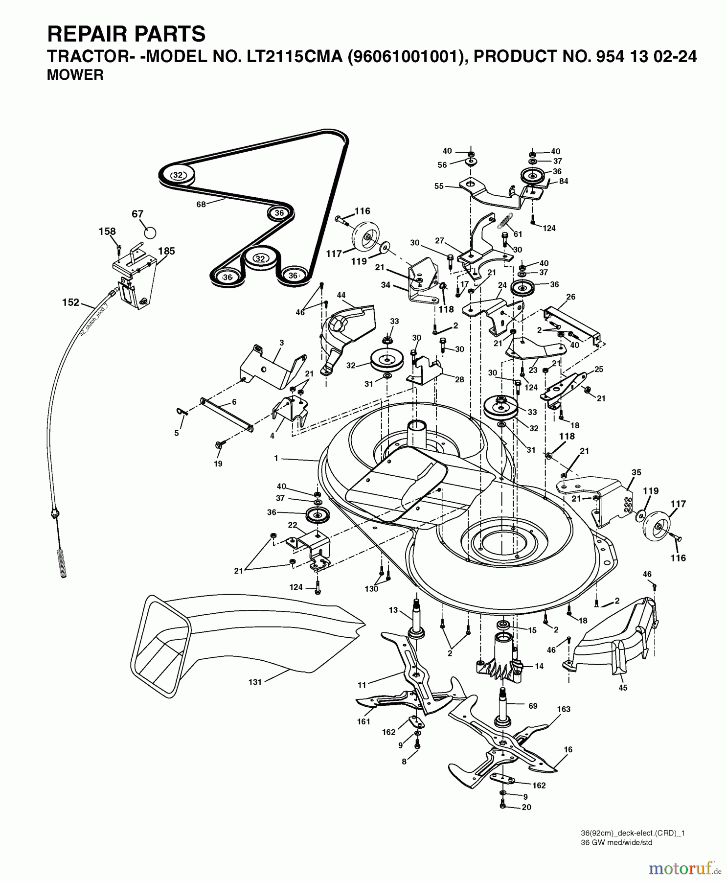  Jonsered Rasen  und Garten Traktoren LT2115 CMA (96061001001) - Jonsered Lawn & Garden Tractor (2005-04) MOWER DECK / CUTTING DECK