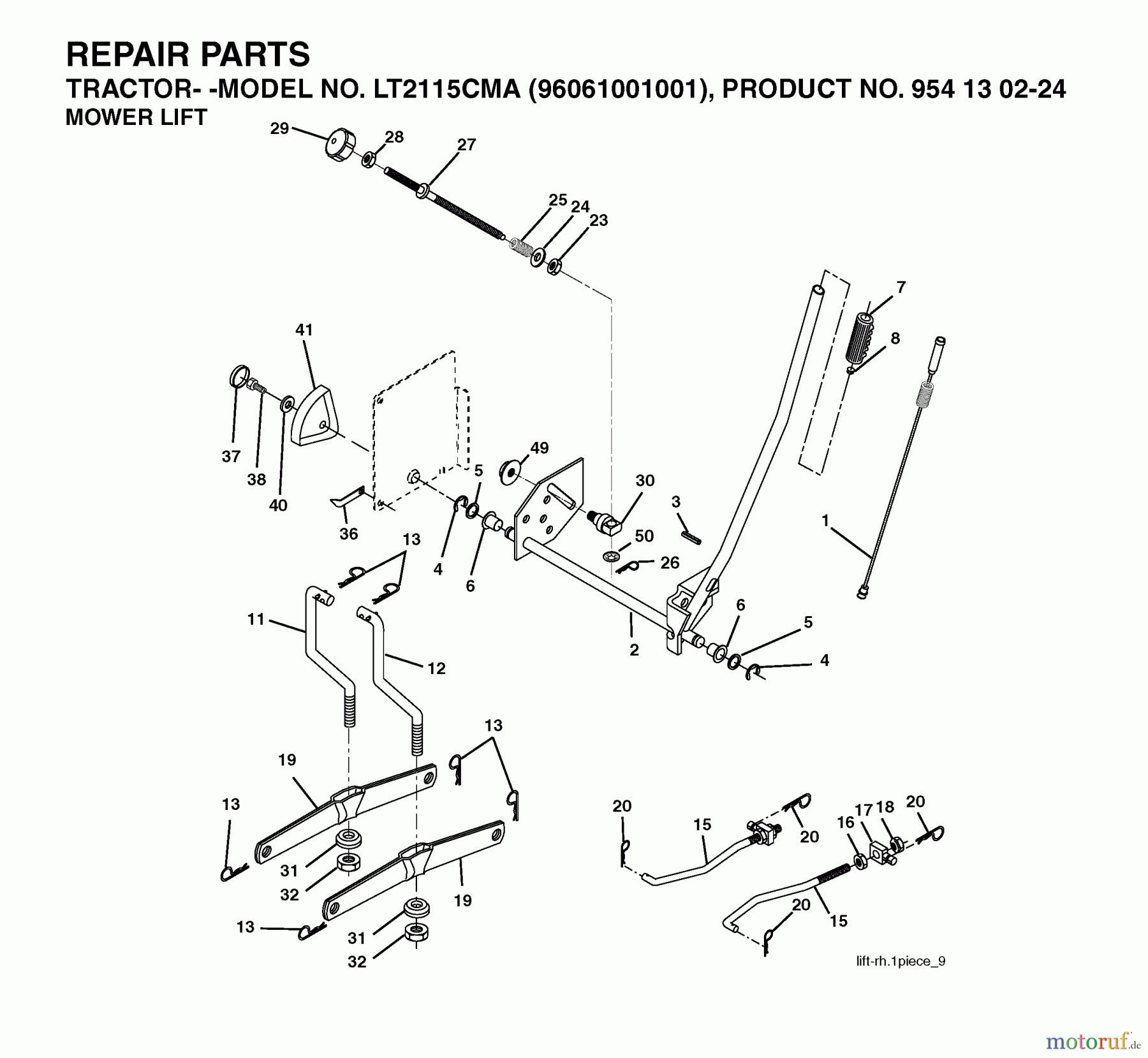 Jonsered Rasen und Garten Traktoren LT2115 CMA (96061001001) - Jonsered Lawn & Garden Tractor (2005-04) MOWER LIFT / DECK LIFT