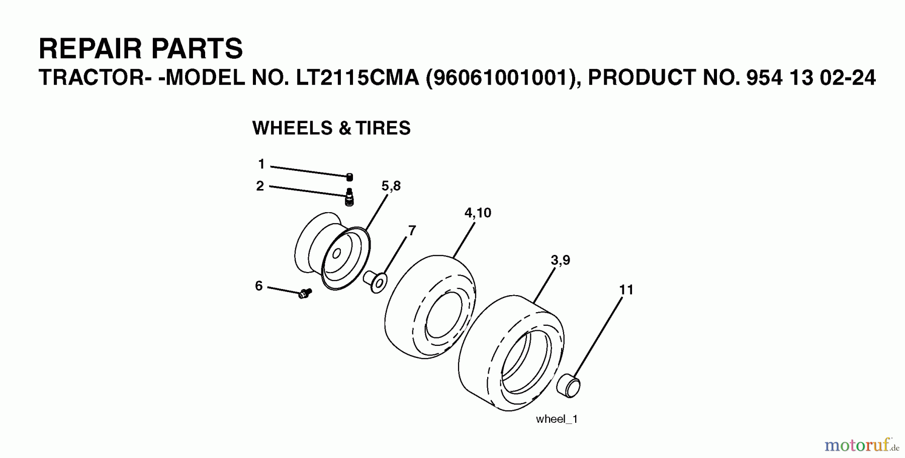 Jonsered Rasen und Garten Traktoren LT2115 CMA (96061001001) - Jonsered Lawn & Garden Tractor (2005-04) WHEELS TIRES
