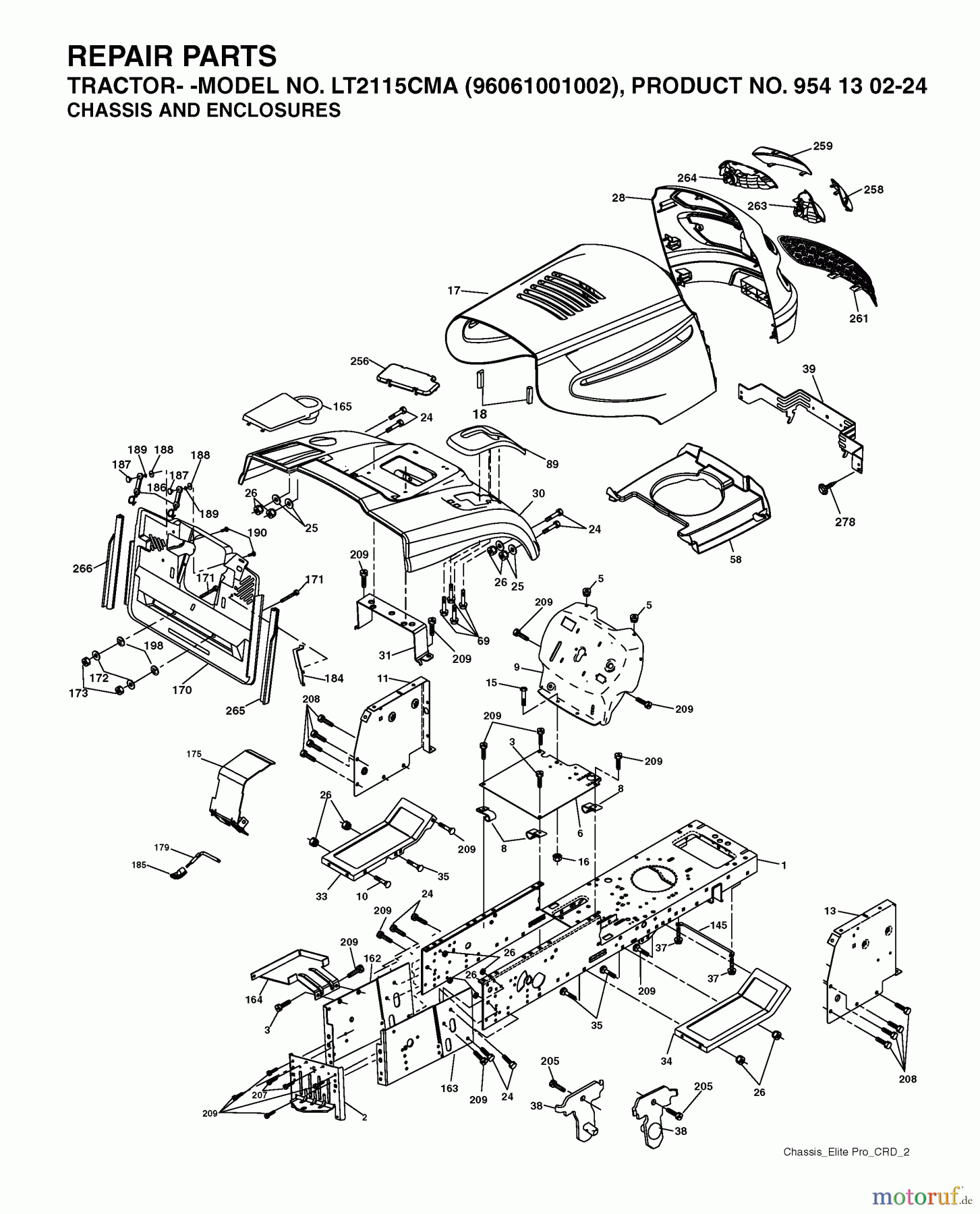  Jonsered Rasen  und Garten Traktoren LT2115 CMA (96061001002) - Jonsered Lawn & Garden Tractor (2005-05) CHASSIS ENCLOSURES