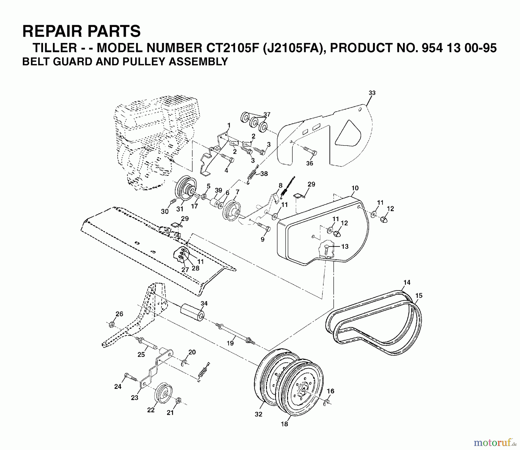 Jonsered Rasen und Garten Traktoren CT2105 (J2105FA, 954130095) - Jonsered Lawn & Garden Tractor (2003-01) BELT GUARD PULLEY