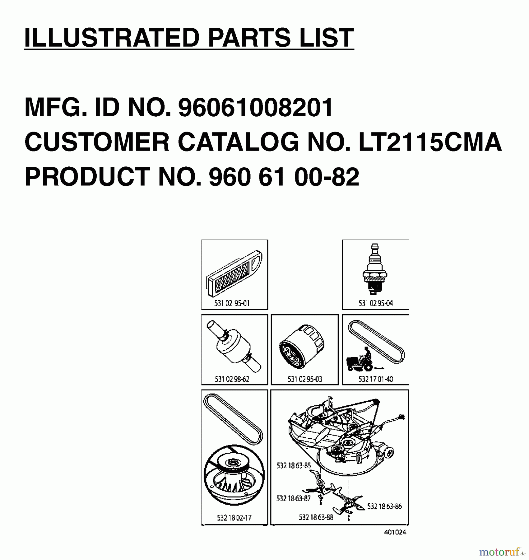 Jonsered Rasen und Garten Traktoren LT2115 CMA (96061008201) - Jonsered Lawn & Garden Tractor (2006-03) FREQUENTLY USED PARTS