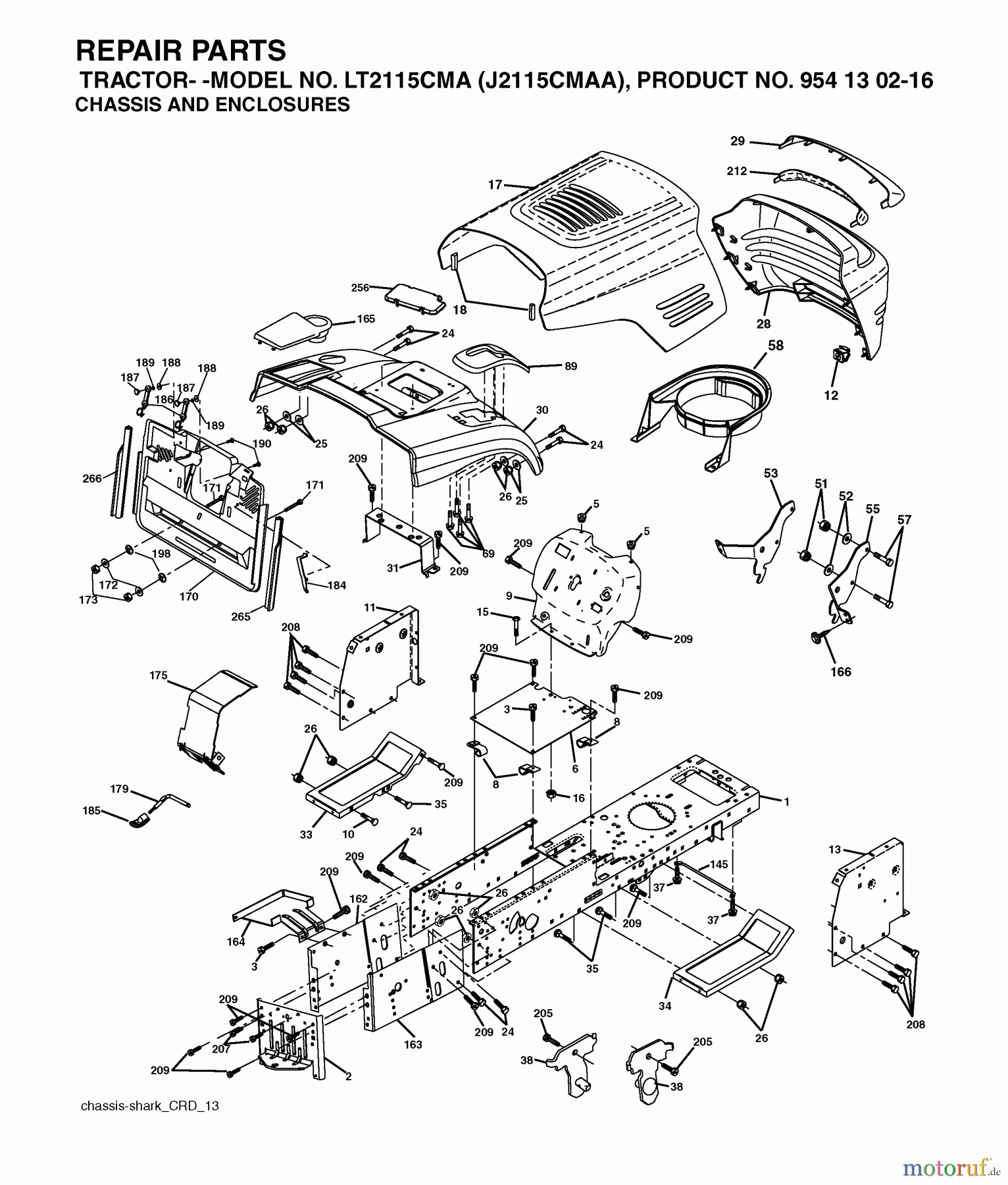 Jonsered Rasen und Garten Traktoren LT2115 CMA (J2115CMAA, 954130216) - Jonsered Lawn & Garden Tractor (2004-01) CHASSIS ENCLOSURES