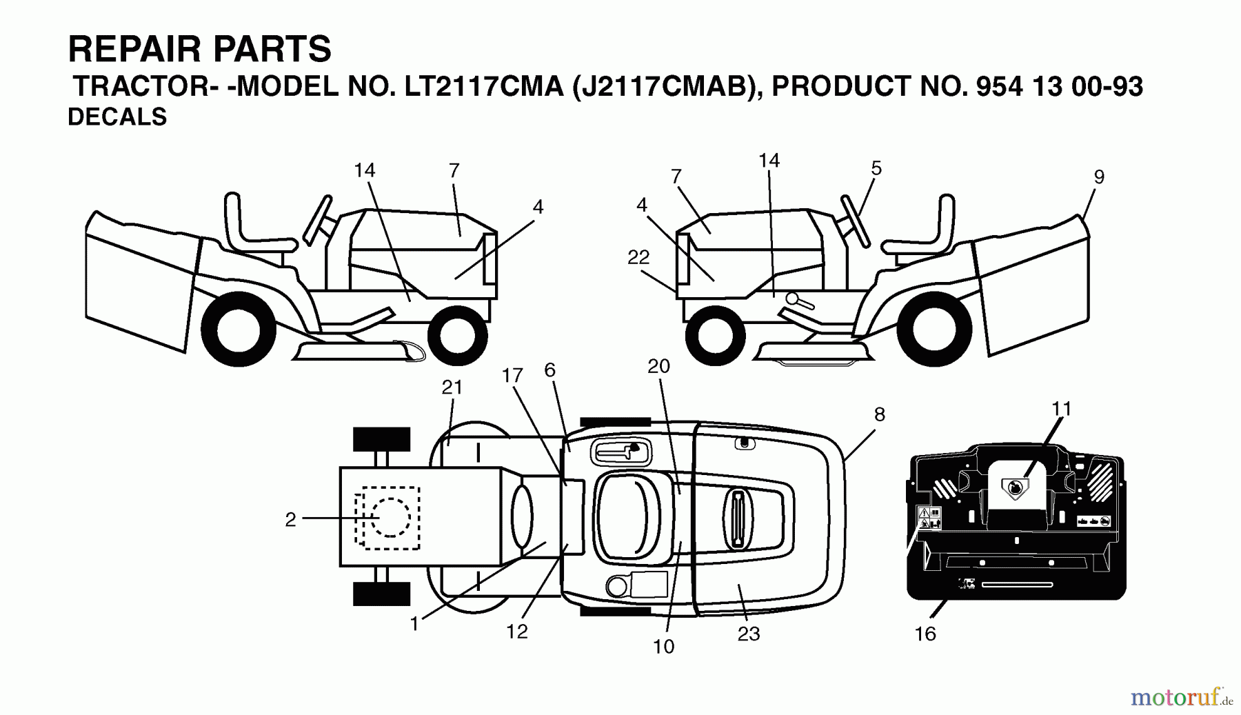 Jonsered Rasen und Garten Traktoren LT2115 CMA (J2115CMAB, 954130093) - Jonsered Lawn & Garden Tractor (2004-06) DECALS