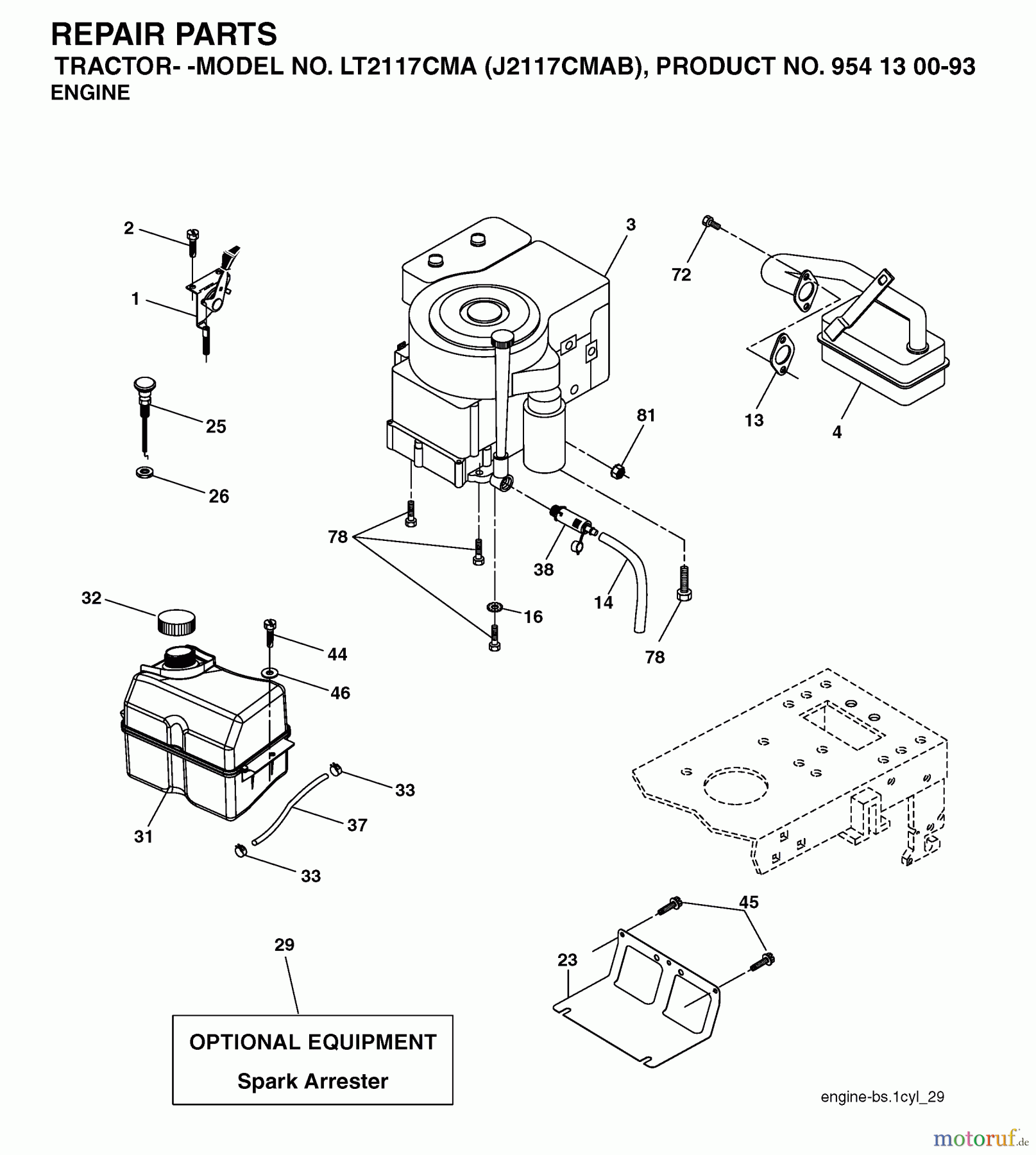 Jonsered Rasen und Garten Traktoren LT2115 CMA (J2115CMAB, 954130093) - Jonsered Lawn & Garden Tractor (2004-06) ENGINE
