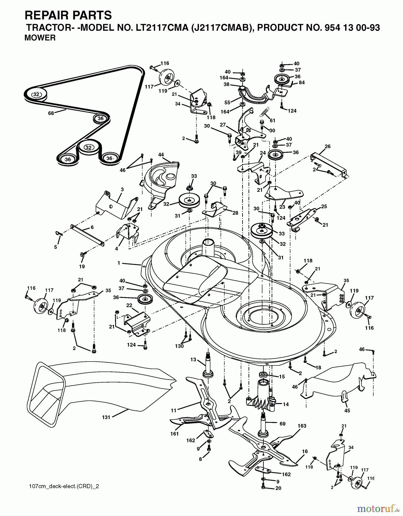 Jonsered Rasen und Garten Traktoren LT2115 CMA (J2115CMAB, 954130093) - Jonsered Lawn & Garden Tractor (2004-06) MOWER DECK / CUTTING DECK