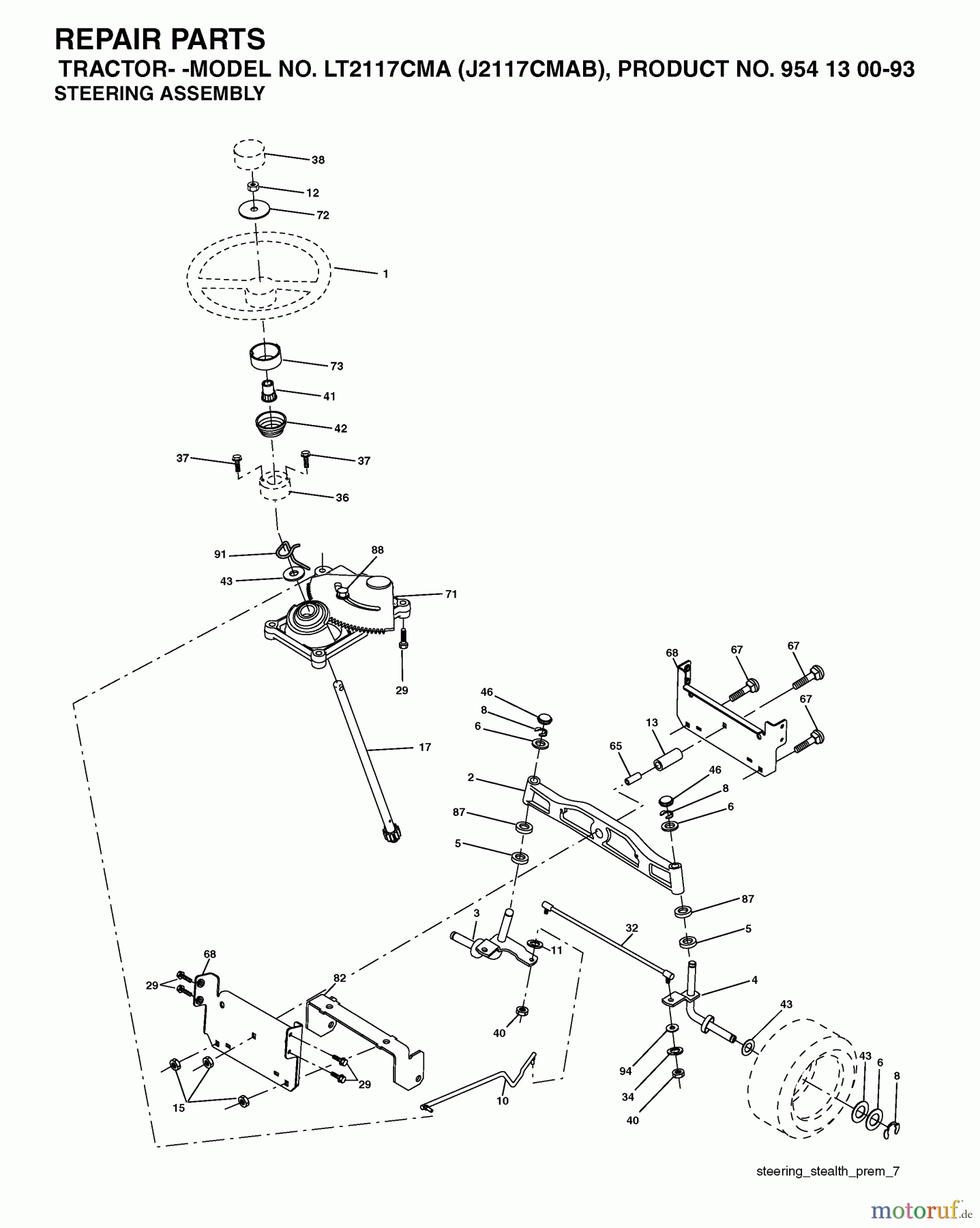 Jonsered Rasen und Garten Traktoren LT2115 CMA (J2115CMAB, 954130093) - Jonsered Lawn & Garden Tractor (2004-06) STEERING