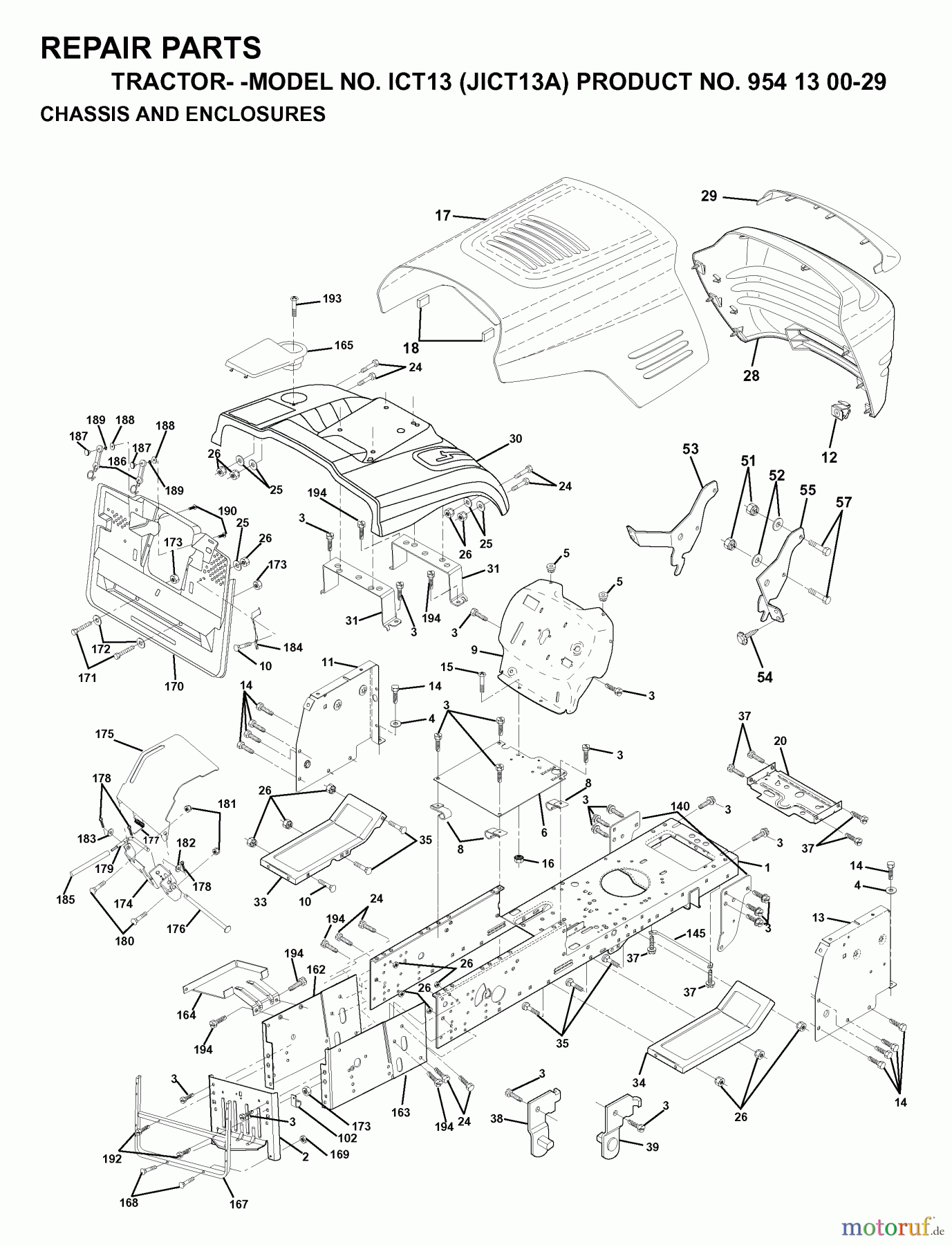 Jonsered Rasen und Garten Traktoren ICT13 (JICT13A, 954130029) - Jonsered Lawn & Garden Tractor (1999-03) CHASSIS ENCLOSURES