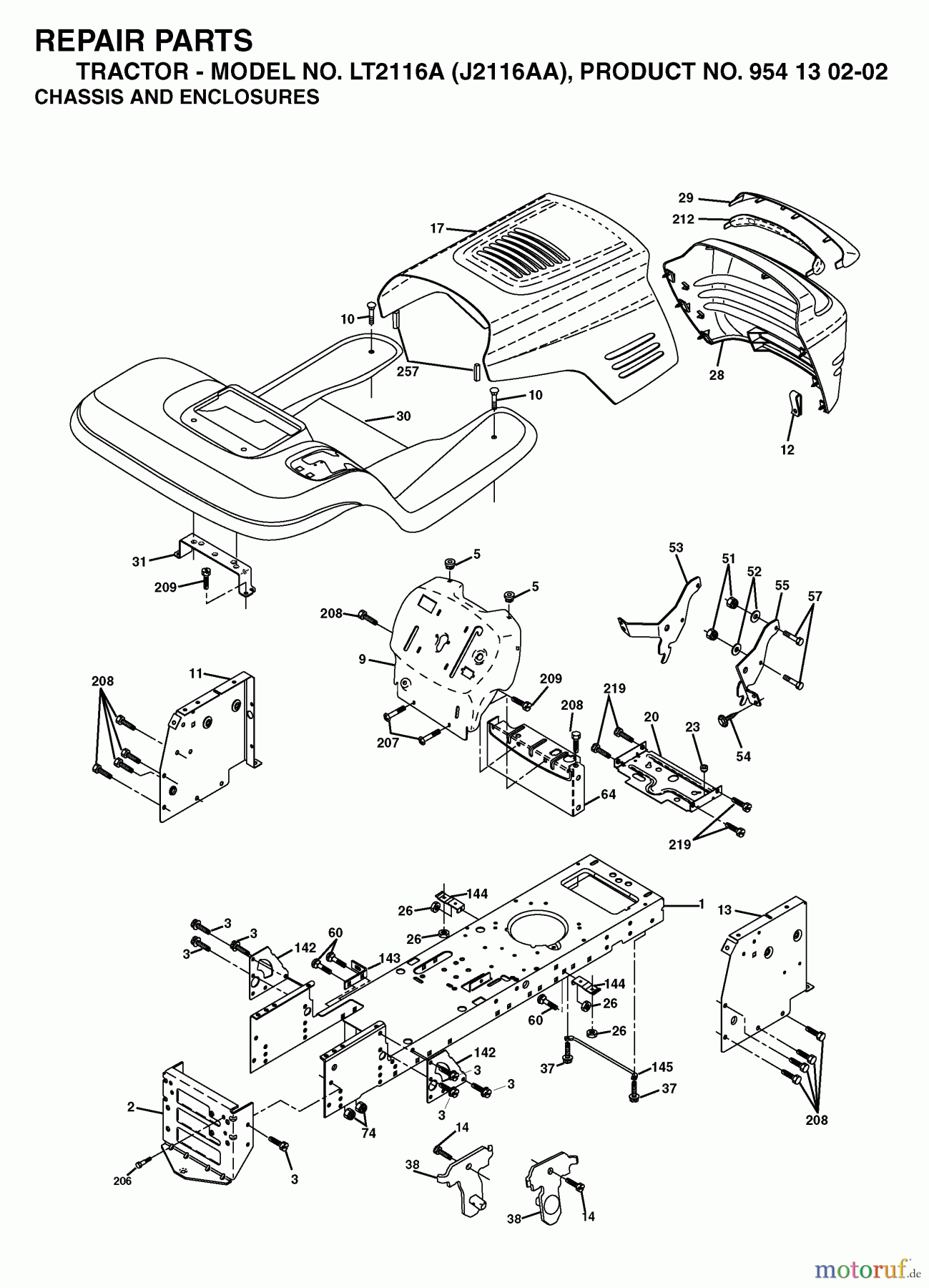 Jonsered Rasen und Garten Traktoren LT2116 A (J2116AA, 954130202) - Jonsered Lawn & Garden Tractor (2003-01) CHASSIS ENCLOSURES